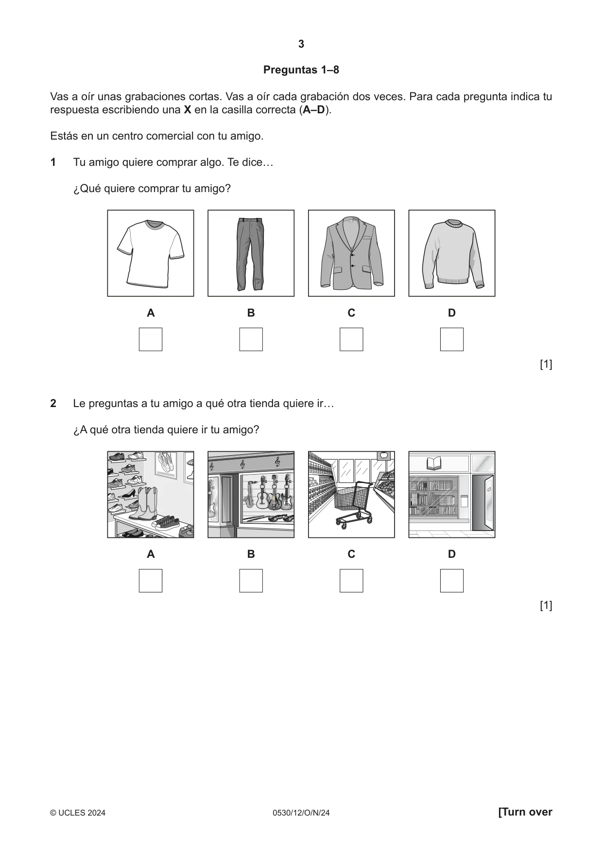 Cambridge IGCSE Spanish - Foreign Language 0530 2024 Oct/Nov Paper 1 · Variant 2 question paper, page 3 of 16