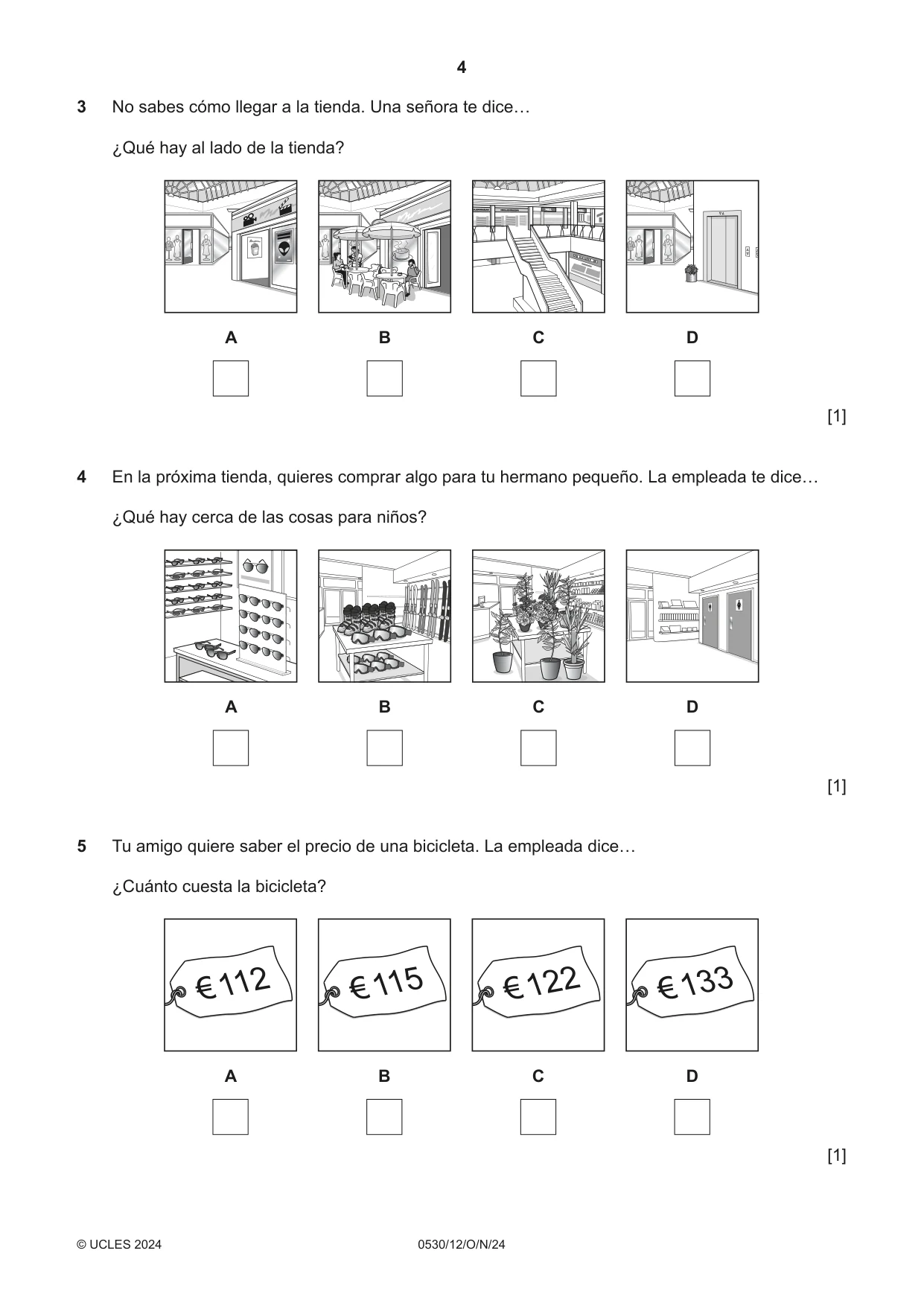 Cambridge IGCSE Spanish - Foreign Language 0530 2024 Oct/Nov Paper 1 · Variant 2 question paper, page 4 of 16