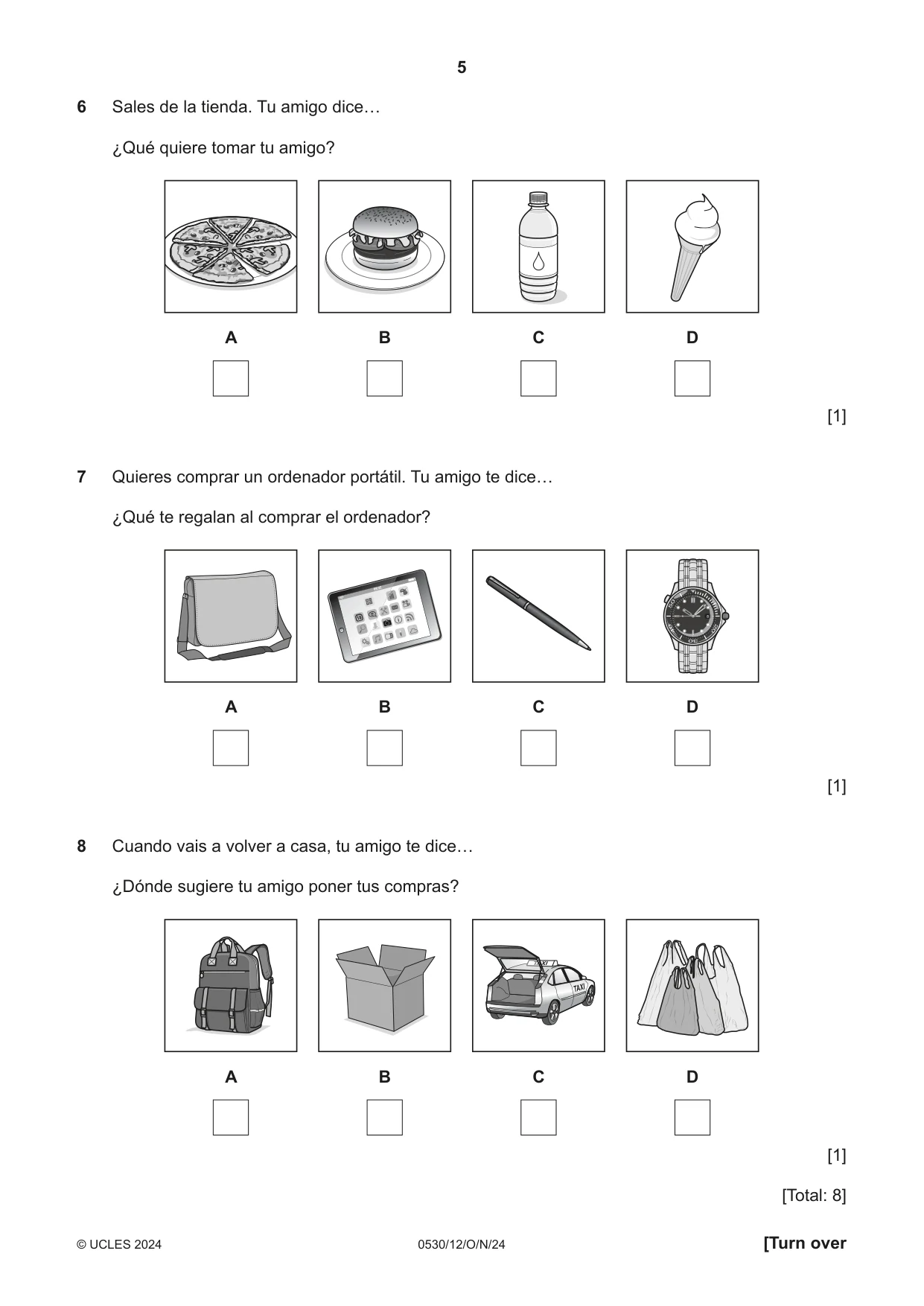 Cambridge IGCSE Spanish - Foreign Language 0530 2024 Oct/Nov Paper 1 · Variant 2 question paper, page 5 of 16