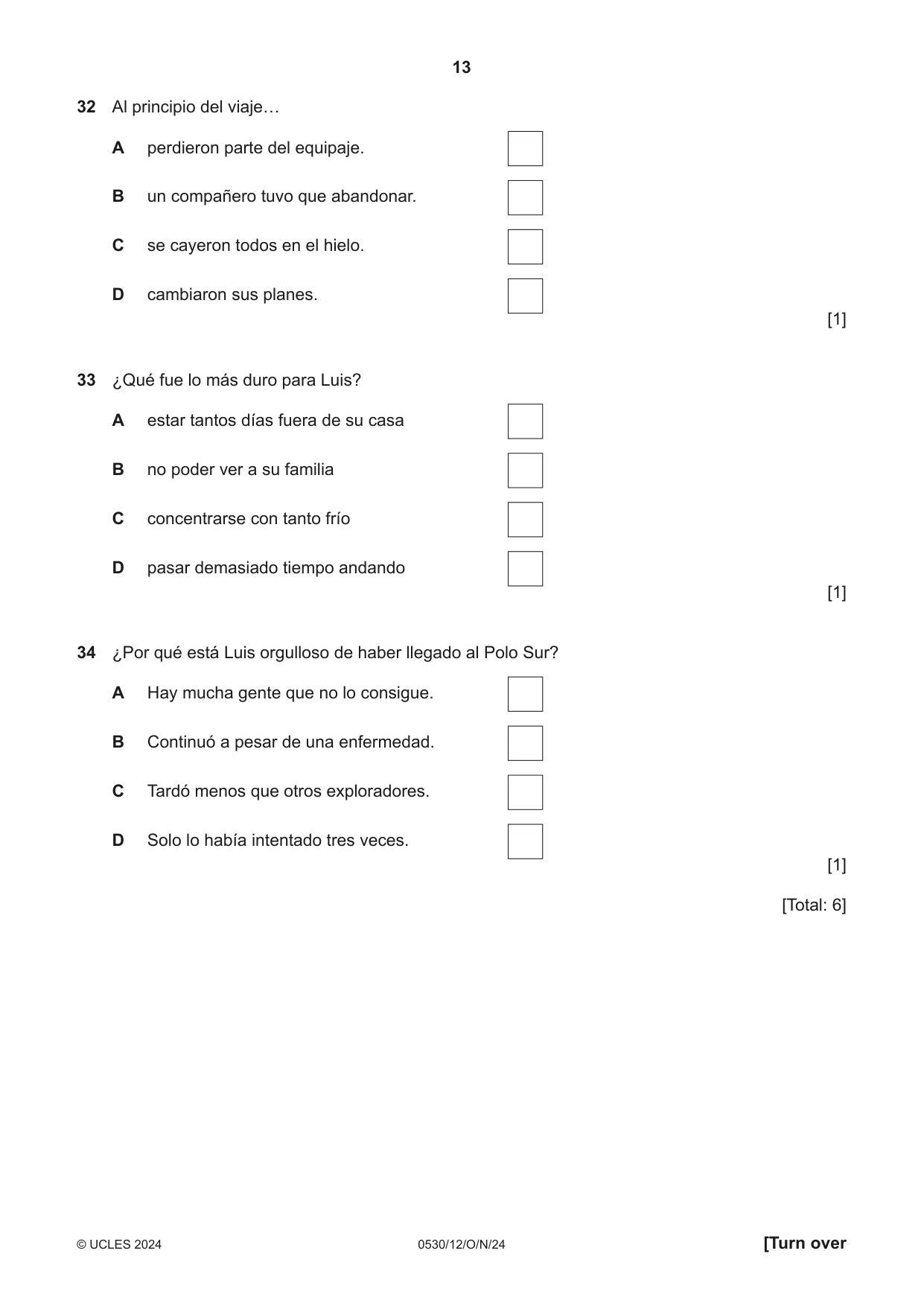 Cambridge IGCSE Spanish - Foreign Language 0530 2024 Oct/Nov Paper 1 · Variant 2 question paper, page 13 of 16