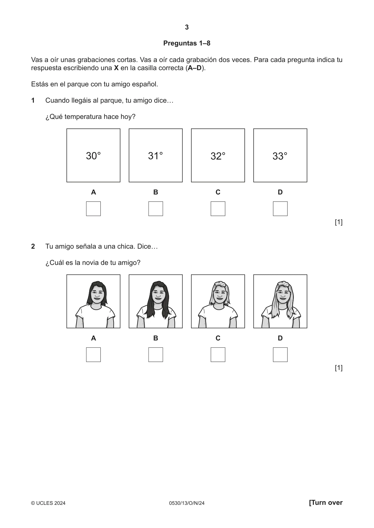 Cambridge IGCSE Spanish - Foreign Language 0530 2024 Oct/Nov Paper 1 · Variant 3 question paper, page 3 of 16