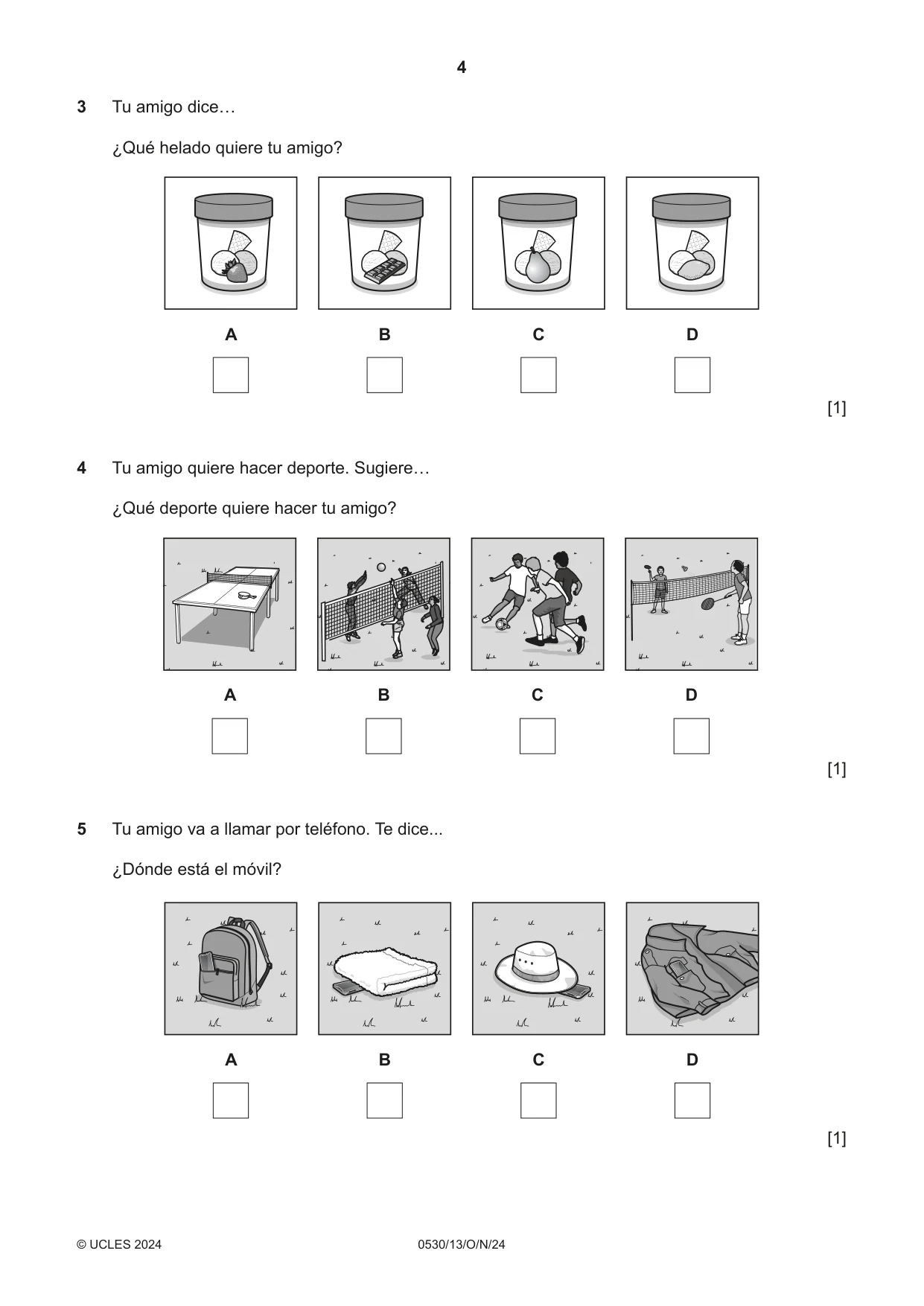 Cambridge IGCSE Spanish - Foreign Language 0530 2024 Oct/Nov Paper 1 · Variant 3 question paper, page 4 of 16