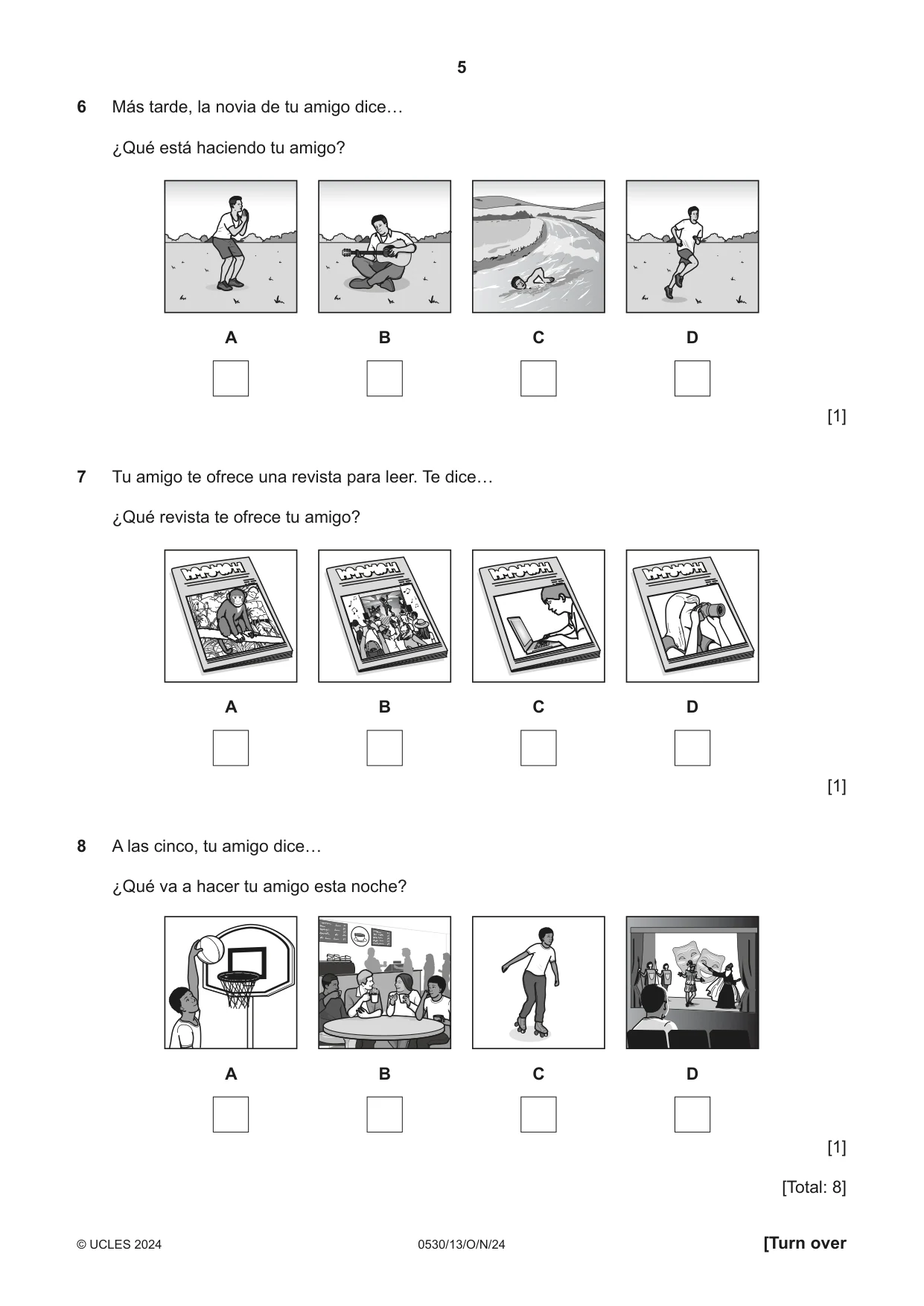 Cambridge IGCSE Spanish - Foreign Language 0530 2024 Oct/Nov Paper 1 · Variant 3 question paper, page 5 of 16