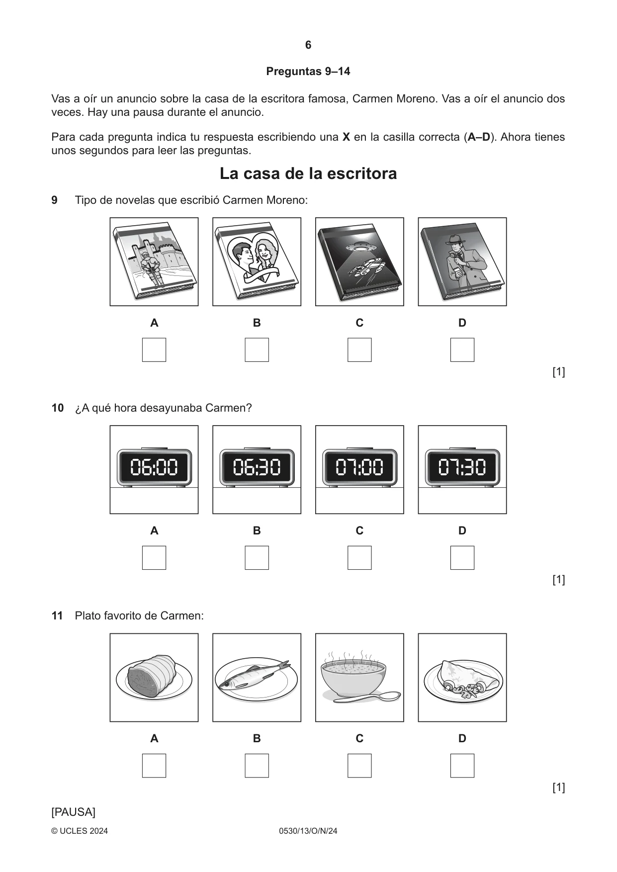 Cambridge IGCSE Spanish - Foreign Language 0530 2024 Oct/Nov Paper 1 · Variant 3 question paper, page 6 of 16