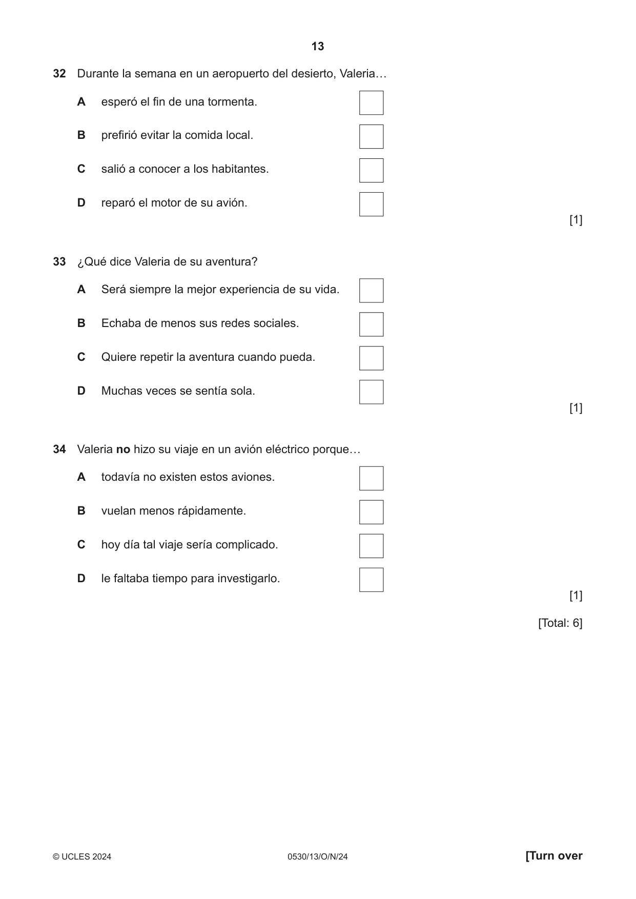 Cambridge IGCSE Spanish - Foreign Language 0530 2024 Oct/Nov Paper 1 · Variant 3 question paper, page 13 of 16