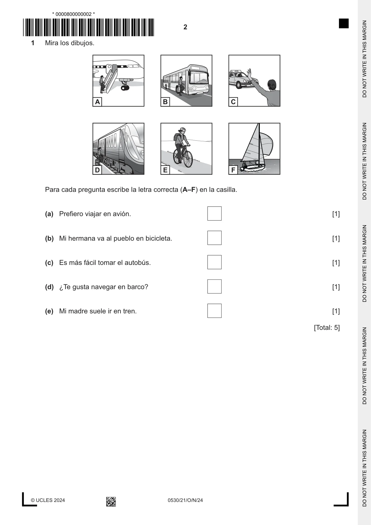 Cambridge IGCSE Spanish - Foreign Language 0530 2024 Oct/Nov Paper 2 · Variant 1 question paper, page 2 of 12