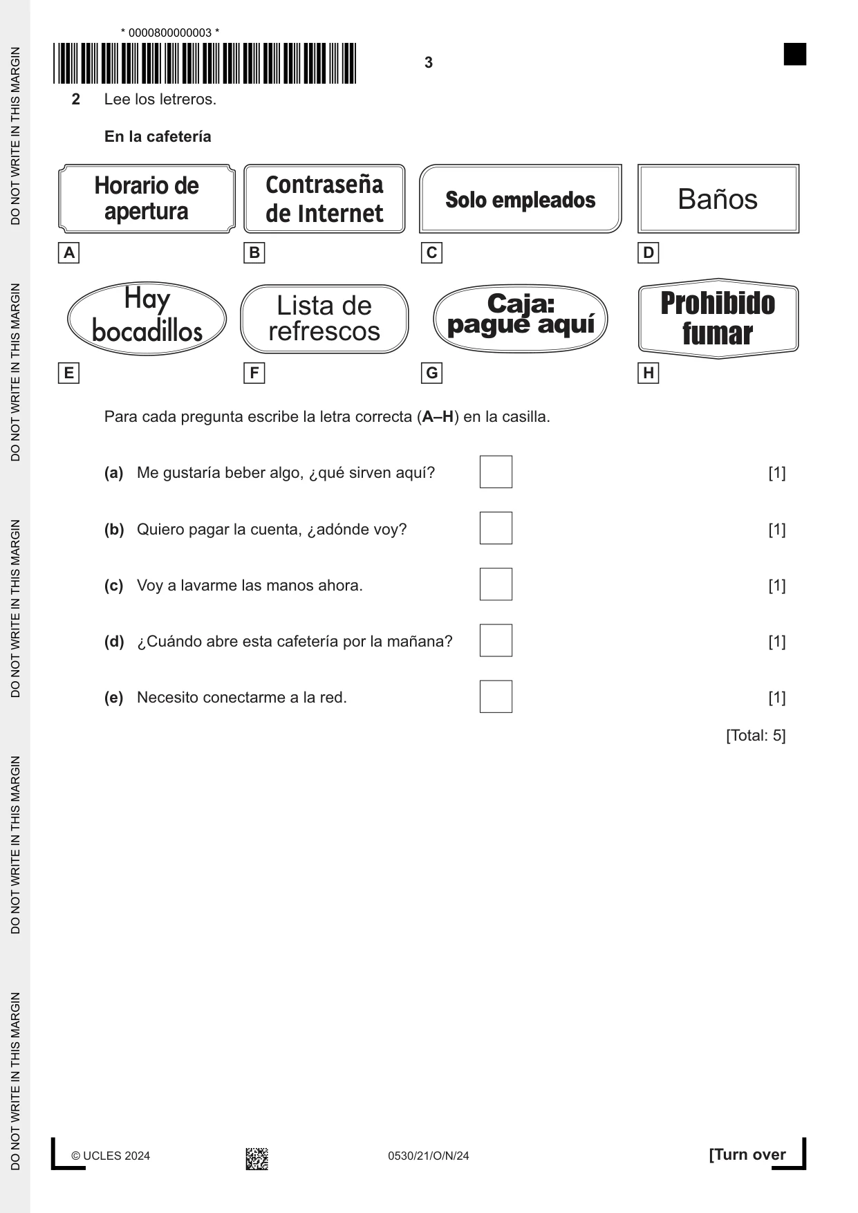 Cambridge IGCSE Spanish - Foreign Language 0530 2024 Oct/Nov Paper 2 · Variant 1 question paper, page 3 of 12