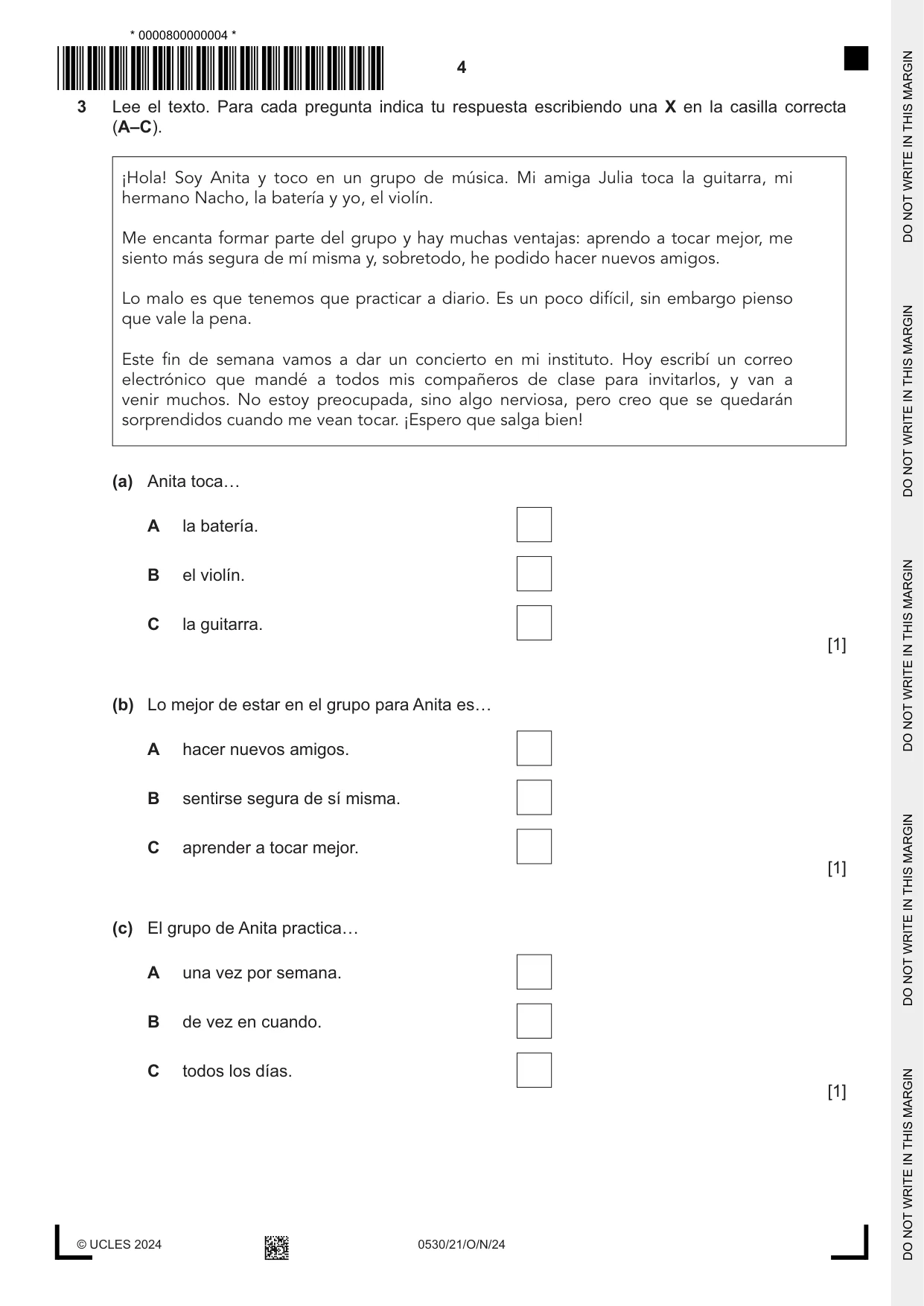 Cambridge IGCSE Spanish - Foreign Language 0530 2024 Oct/Nov Paper 2 · Variant 1 question paper, page 4 of 12