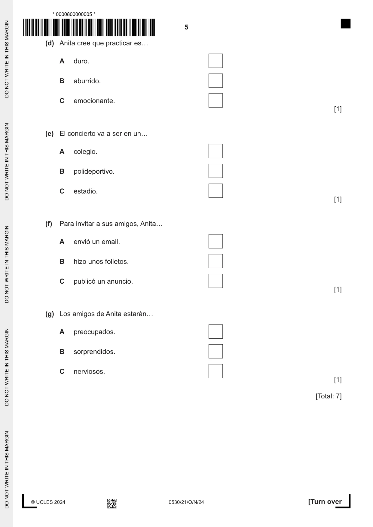 Cambridge IGCSE Spanish - Foreign Language 0530 2024 Oct/Nov Paper 2 · Variant 1 question paper, page 5 of 12