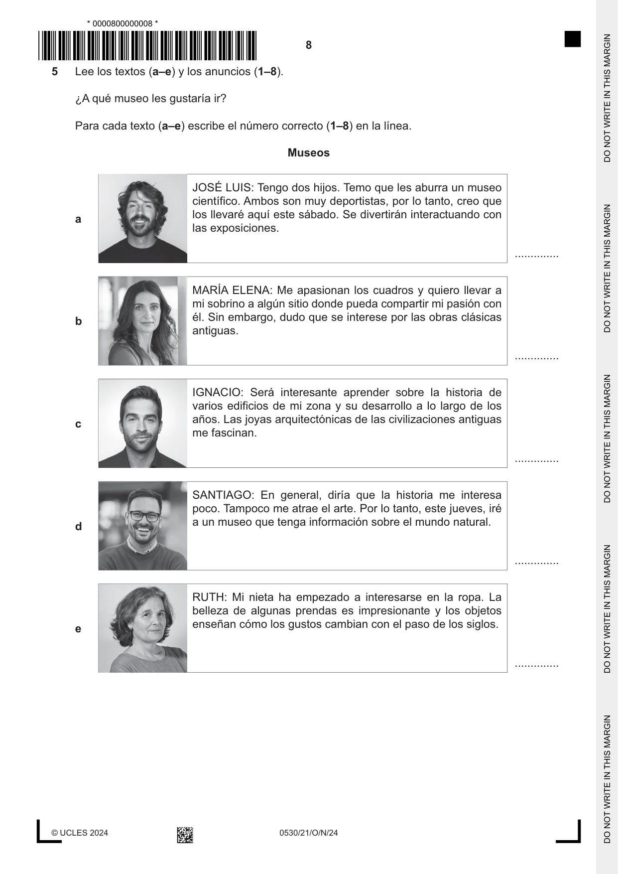Cambridge IGCSE Spanish - Foreign Language 0530 2024 Oct/Nov Paper 2 · Variant 1 question paper, page 8 of 12
