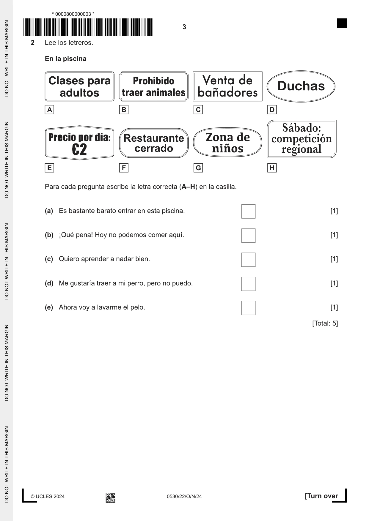 Cambridge IGCSE Spanish - Foreign Language 0530 2024 Oct/Nov Paper 2 · Variant 2 question paper, page 3 of 12