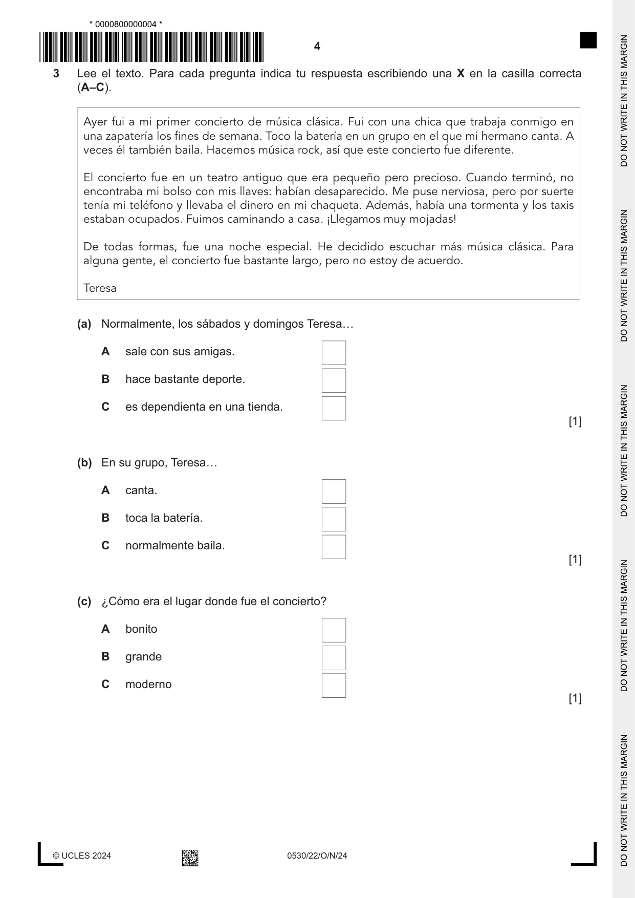 Cambridge IGCSE Spanish - Foreign Language 0530 2024 Oct/Nov Paper 2 · Variant 2 question paper, page 4 of 12