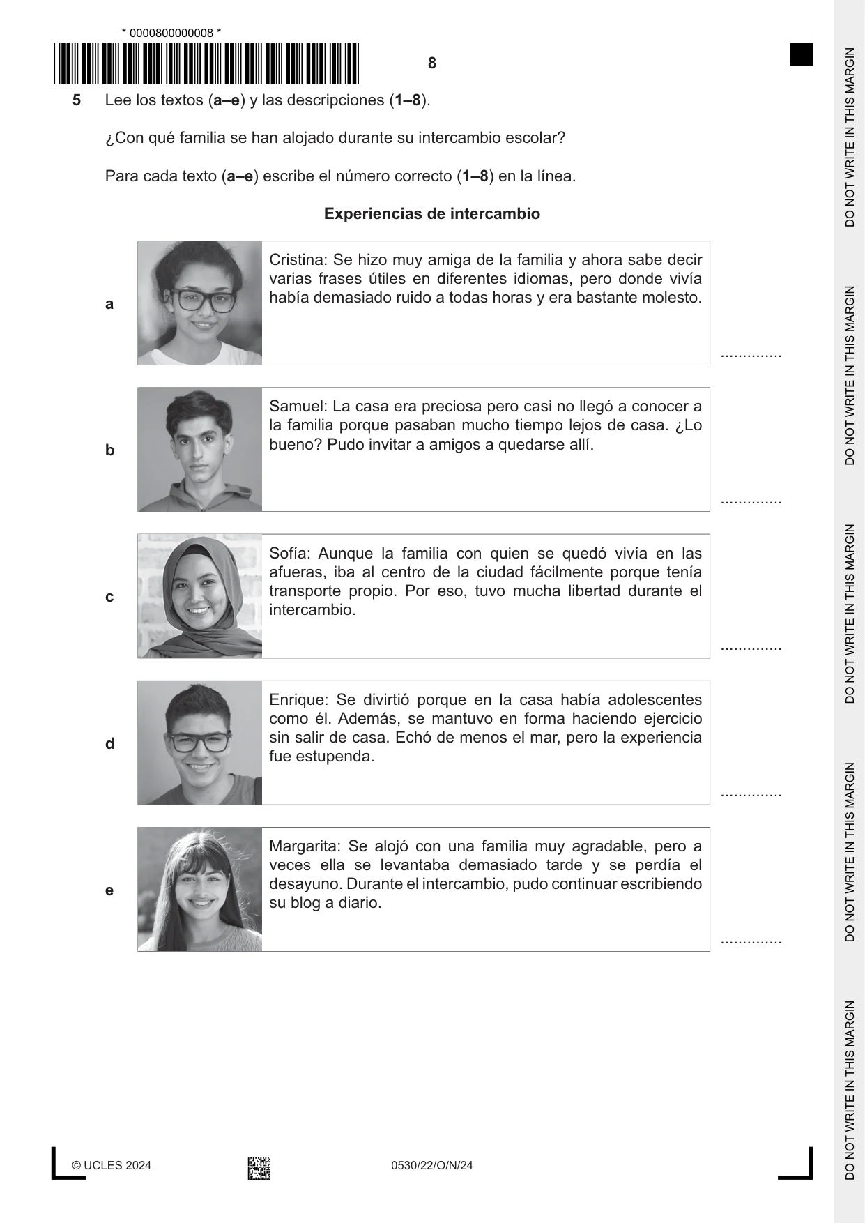 Cambridge IGCSE Spanish - Foreign Language 0530 2024 Oct/Nov Paper 2 · Variant 2 question paper, page 8 of 12