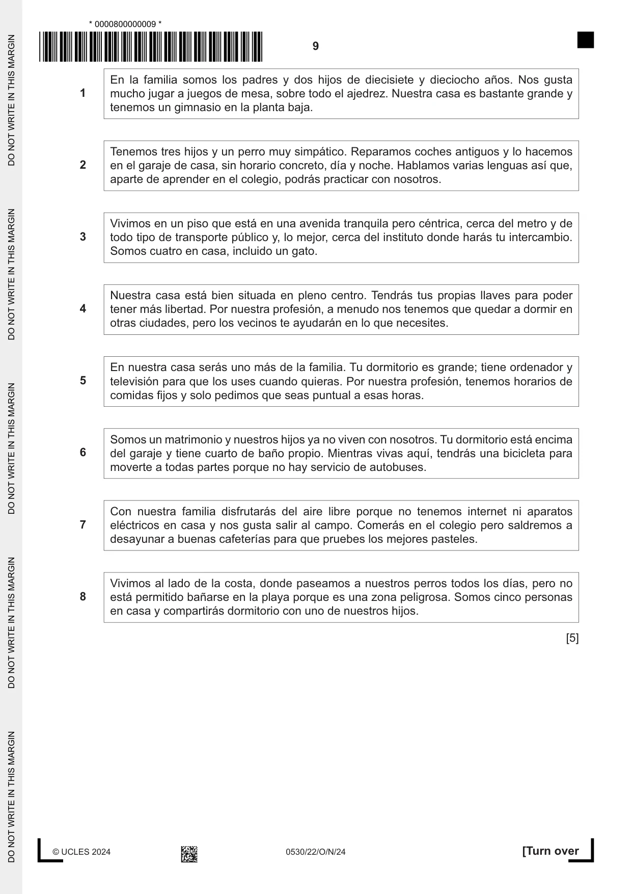 Cambridge IGCSE Spanish - Foreign Language 0530 2024 Oct/Nov Paper 2 · Variant 2 question paper, page 9 of 12