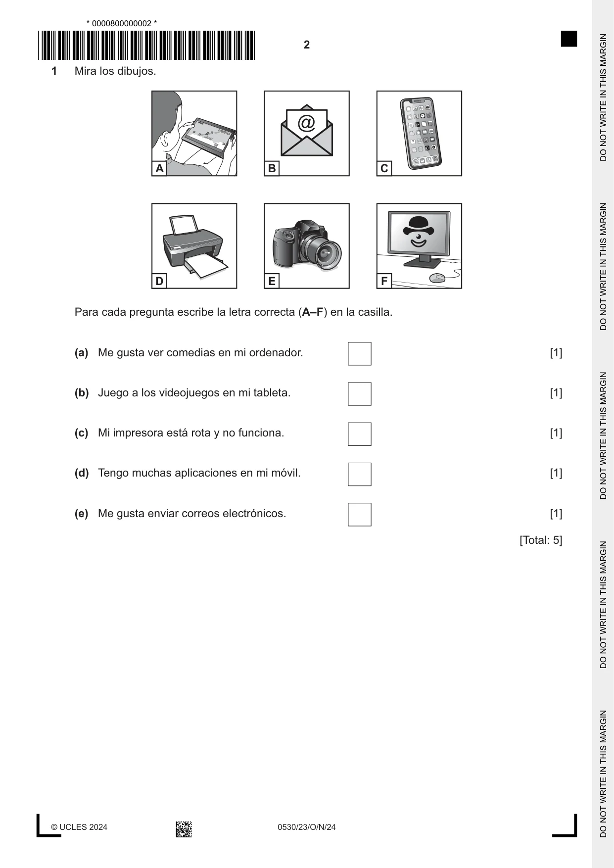 Cambridge IGCSE Spanish - Foreign Language 0530 2024 Oct/Nov Paper 2 · Variant 3 question paper, page 2 of 12