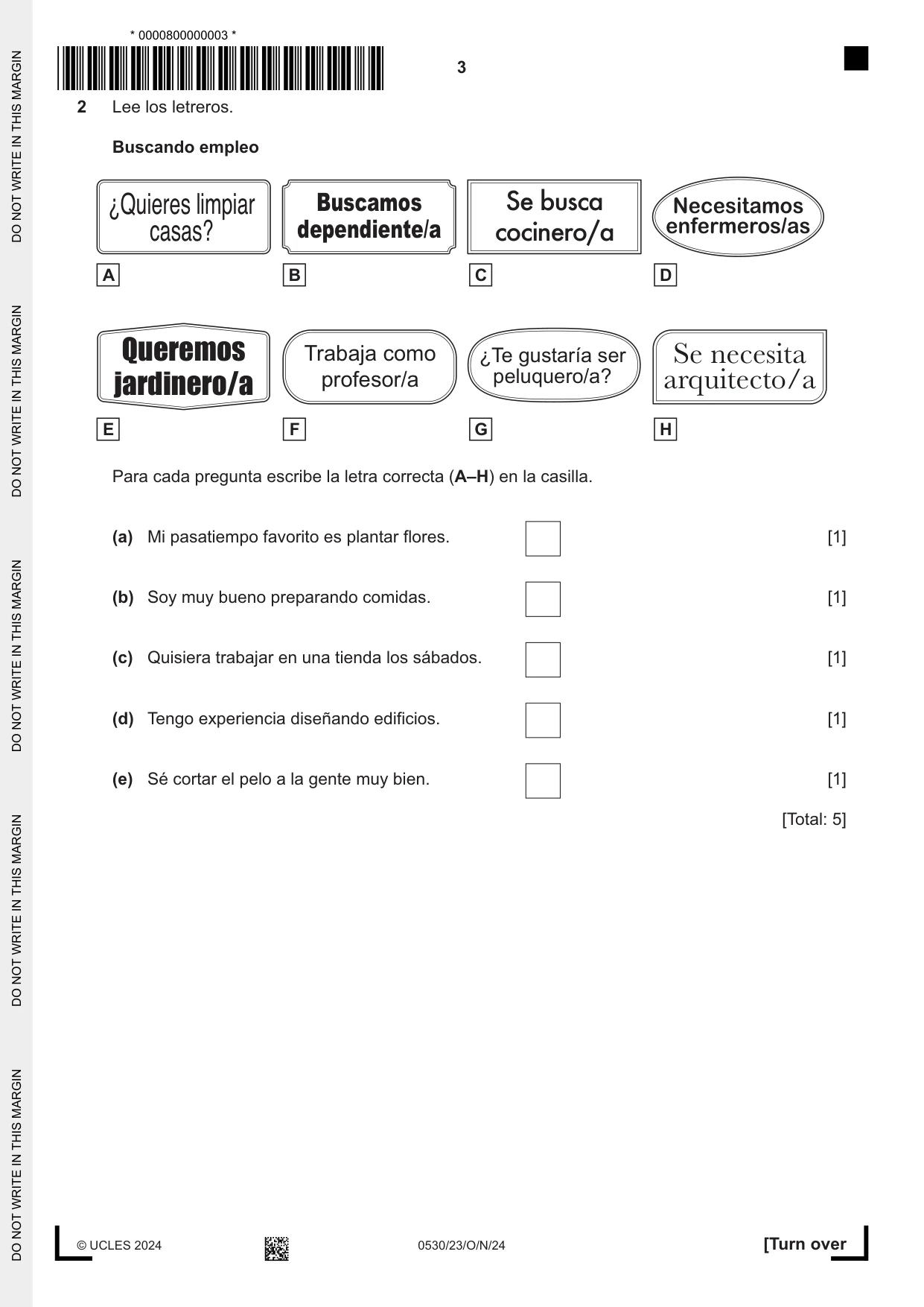 Cambridge IGCSE Spanish - Foreign Language 0530 2024 Oct/Nov Paper 2 · Variant 3 question paper, page 3 of 12