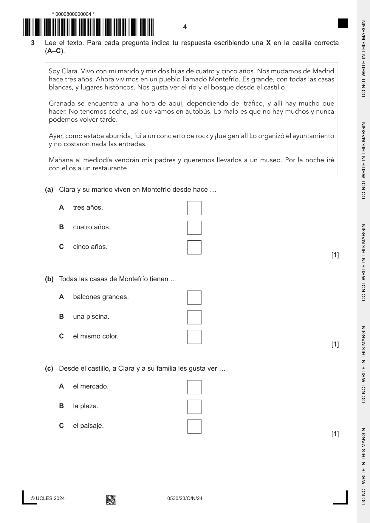 Cambridge IGCSE Spanish - Foreign Language 0530 2024 Oct/Nov Paper 2 · Variant 3 question paper, page 4 of 12
