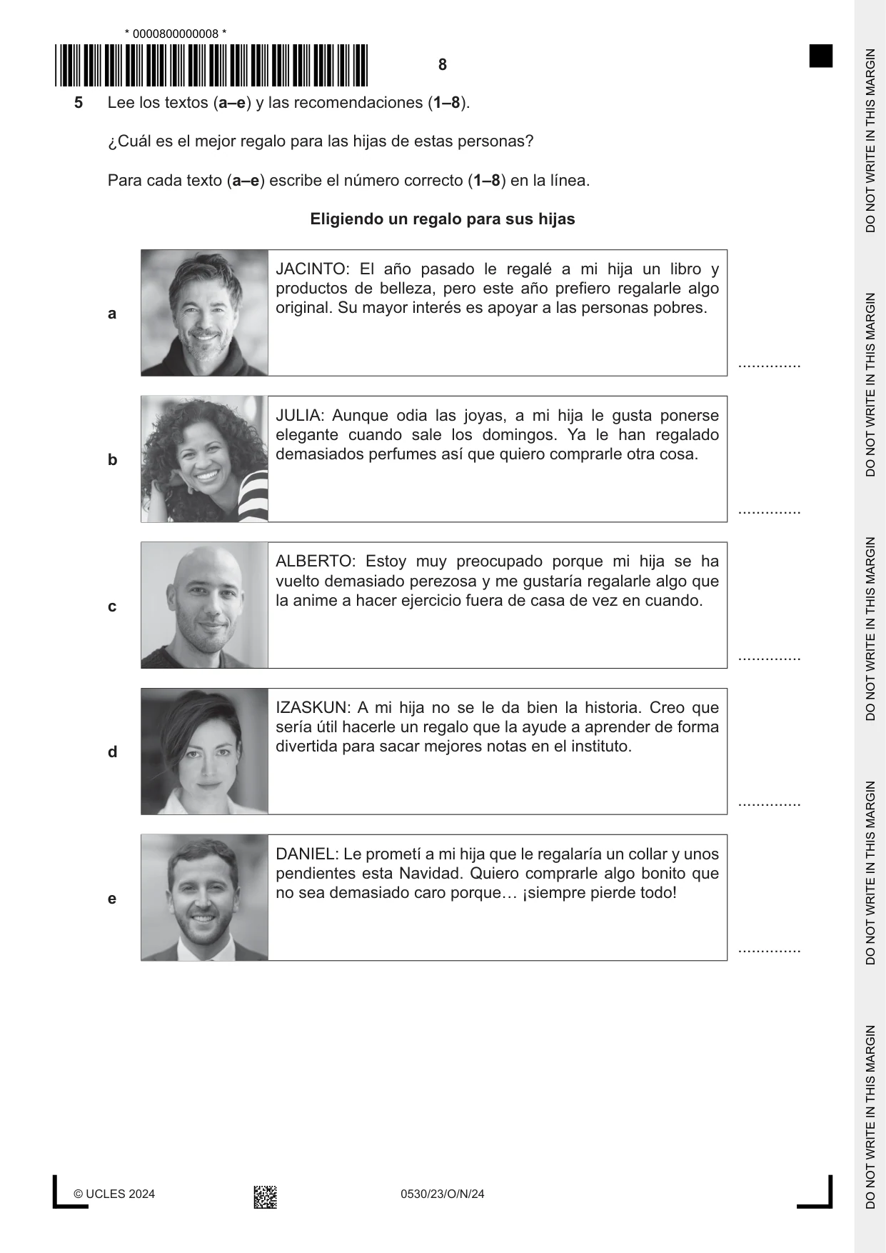 Cambridge IGCSE Spanish - Foreign Language 0530 2024 Oct/Nov Paper 2 · Variant 3 question paper, page 8 of 12