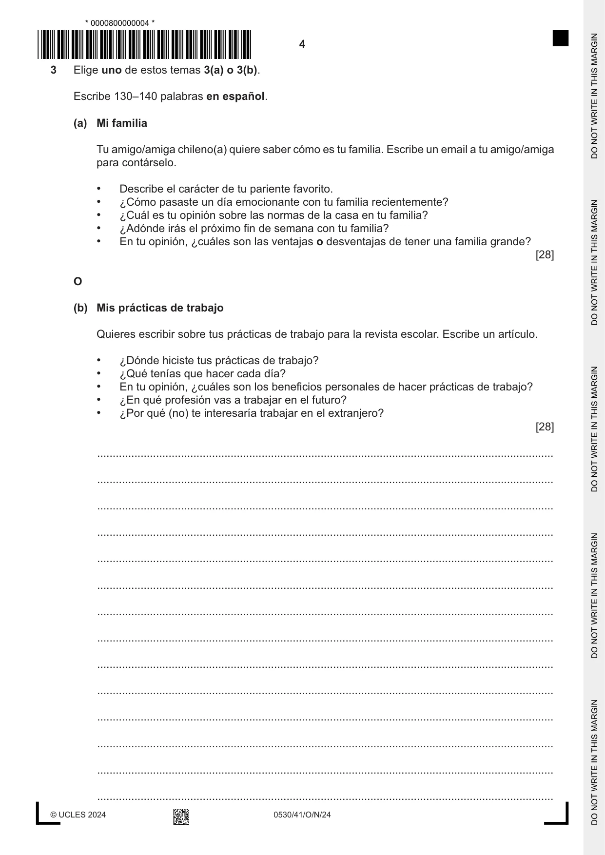 Cambridge IGCSE Spanish - Foreign Language 0530 2024 Oct/Nov Paper 4 · Variant 1 question paper, page 4 of 8