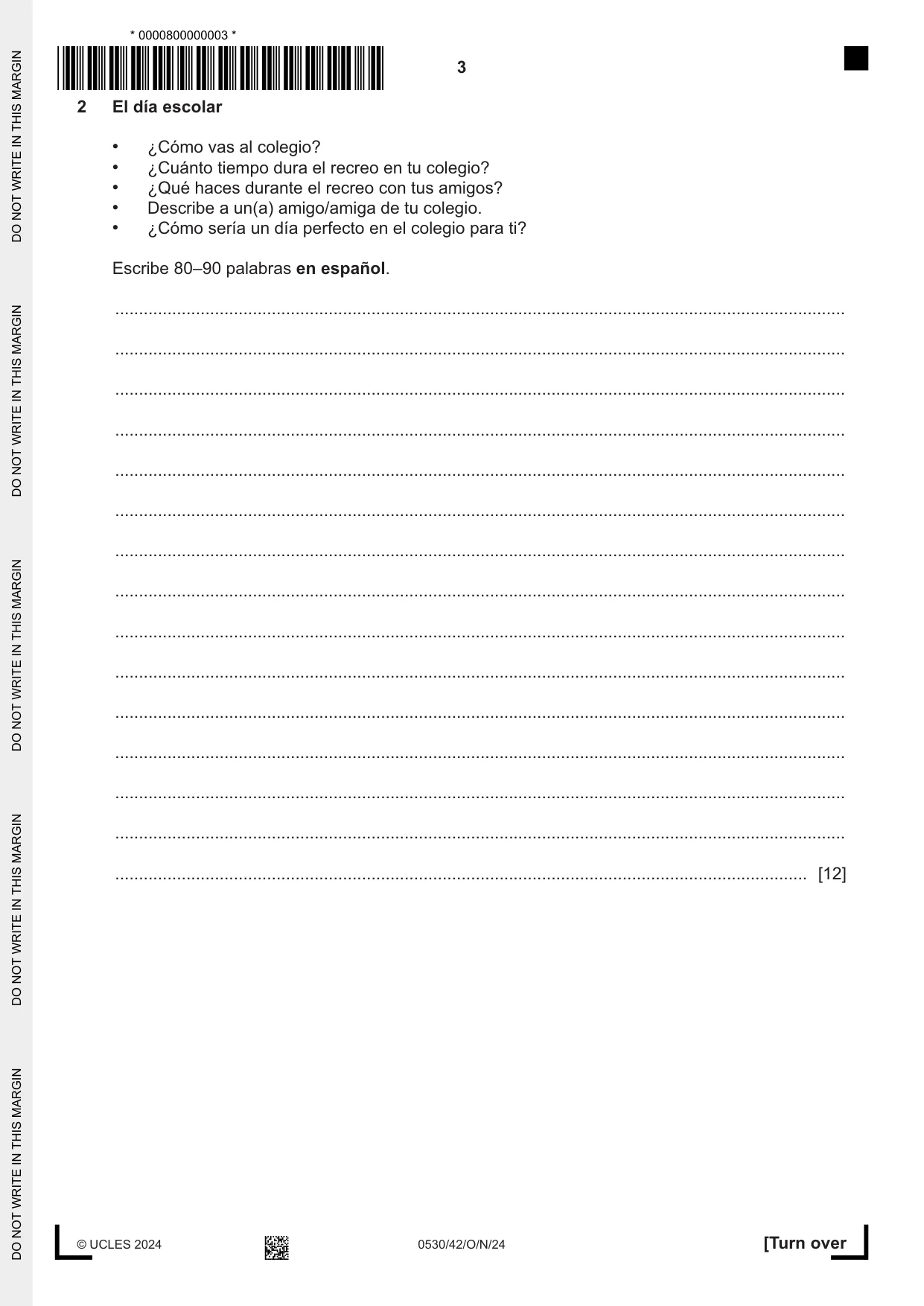Cambridge IGCSE Spanish - Foreign Language 0530 2024 Oct/Nov Paper 4 · Variant 2 question paper, page 3 of 8