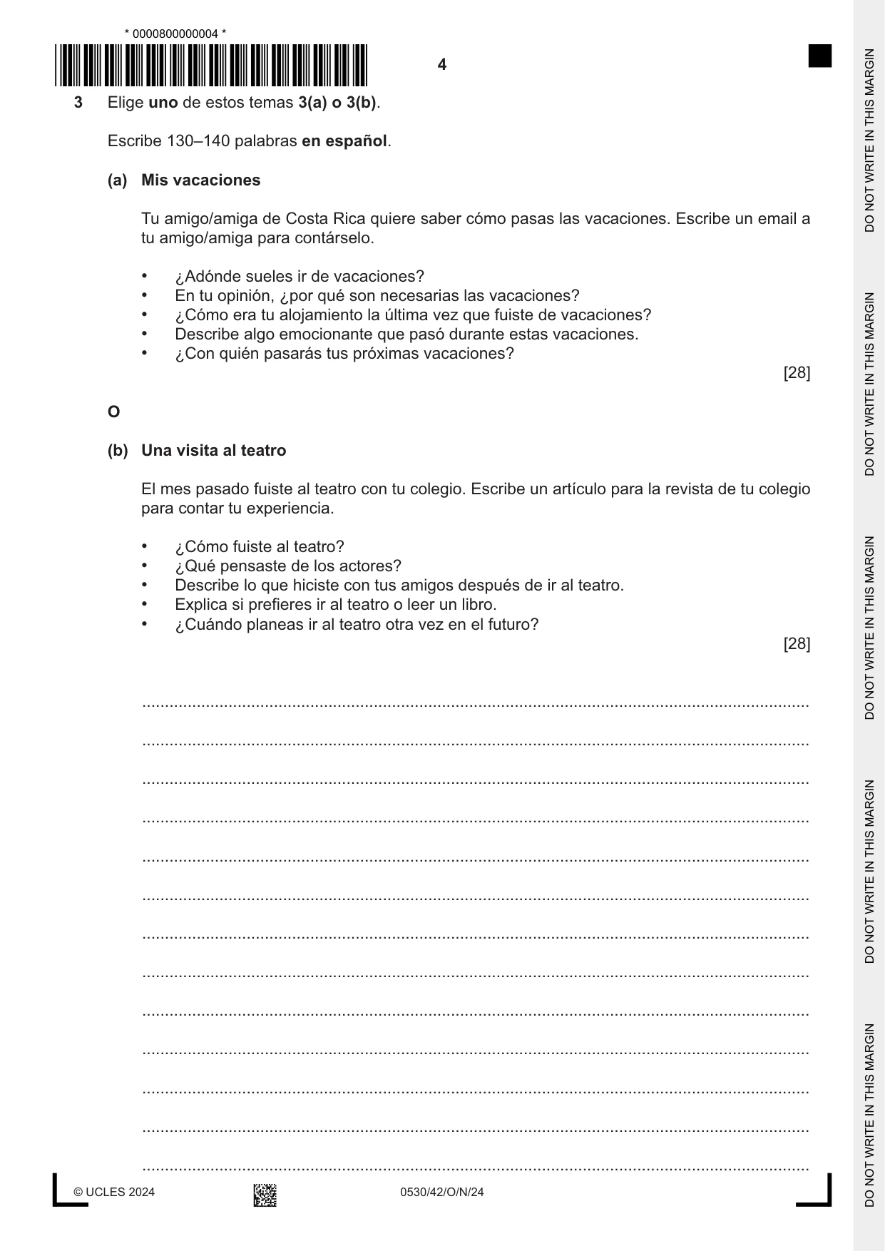 Cambridge IGCSE Spanish - Foreign Language 0530 2024 Oct/Nov Paper 4 · Variant 2 question paper, page 4 of 8