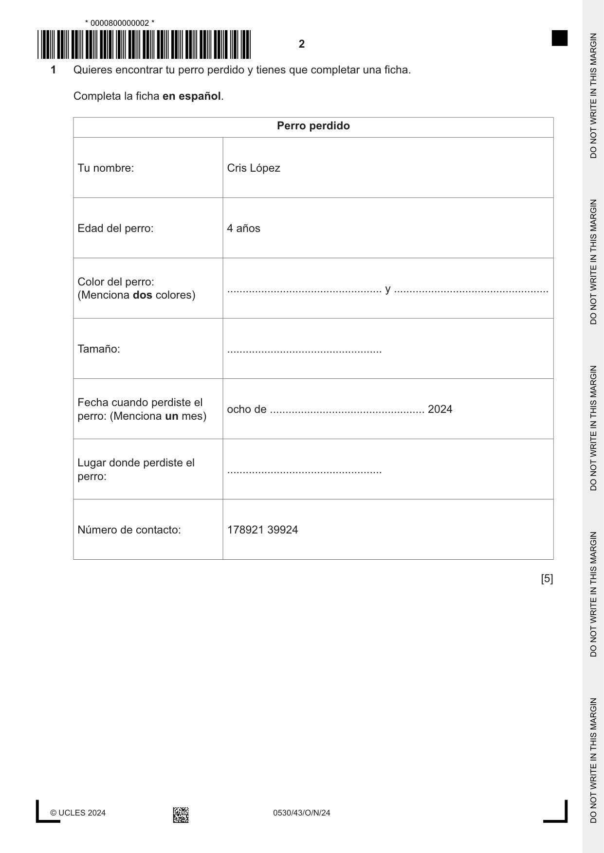 Cambridge IGCSE Spanish - Foreign Language 0530 2024 Oct/Nov Paper 4 · Variant 3 question paper, page 2 of 8