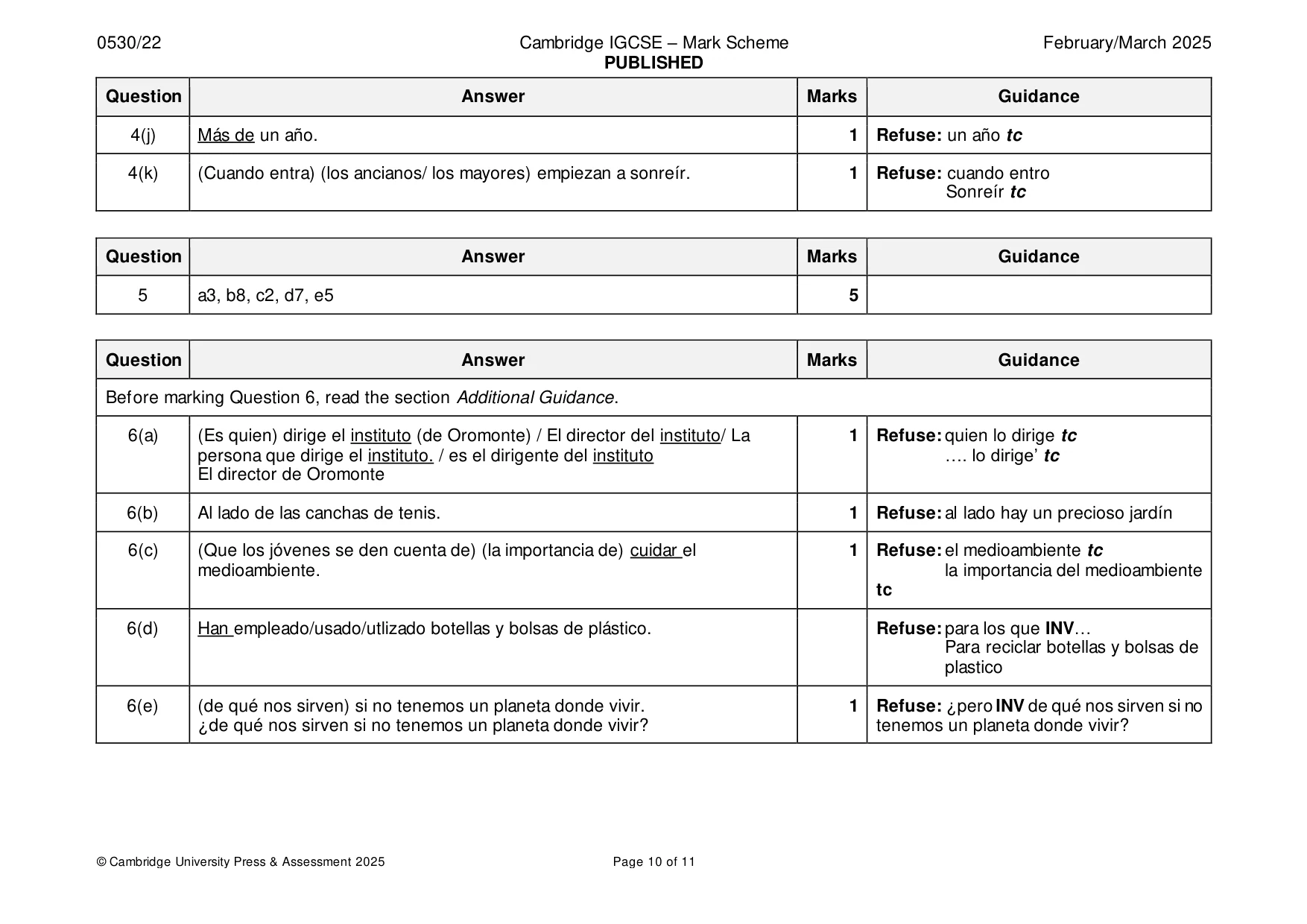 Mark scheme, page 10 of 11