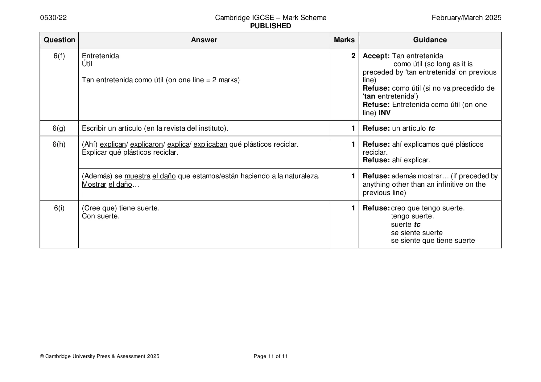 Mark scheme, page 11 of 11