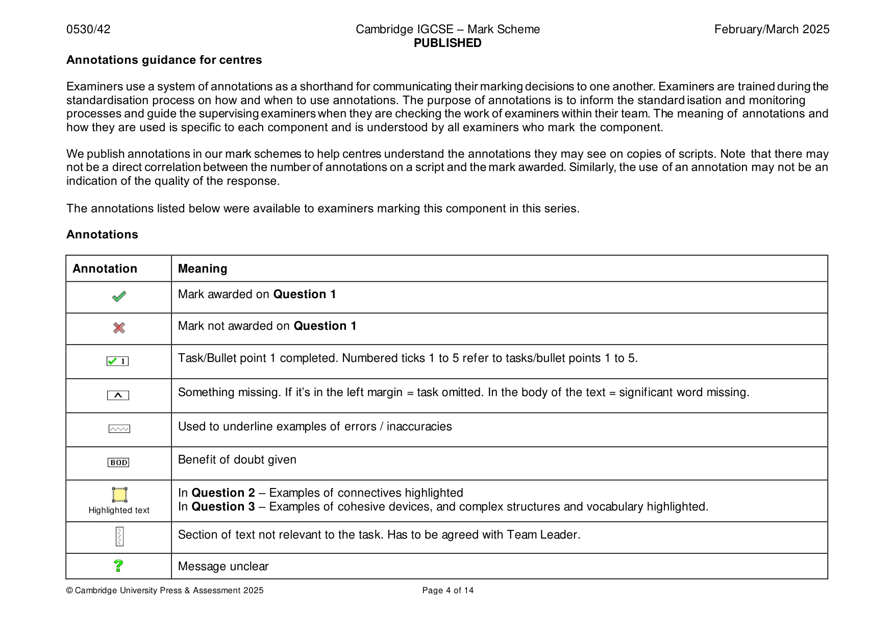 Mark scheme, page 4 of 14