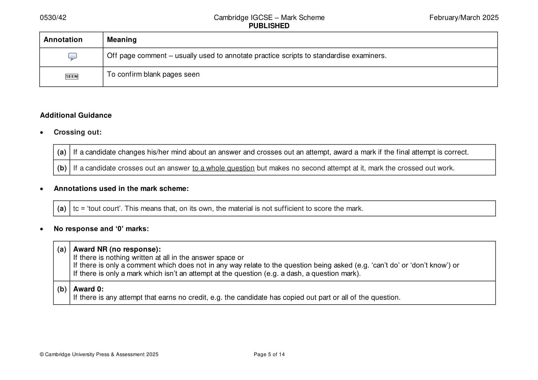 Mark scheme, page 5 of 14