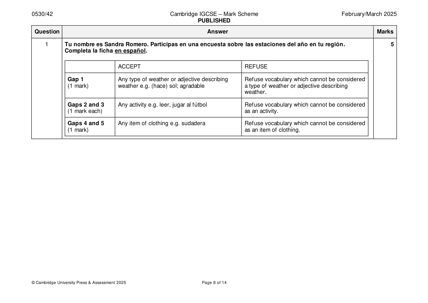 Mark scheme, page 8 of 14