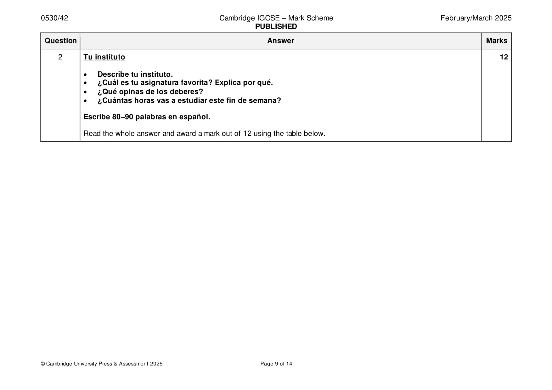 Mark scheme, page 9 of 14
