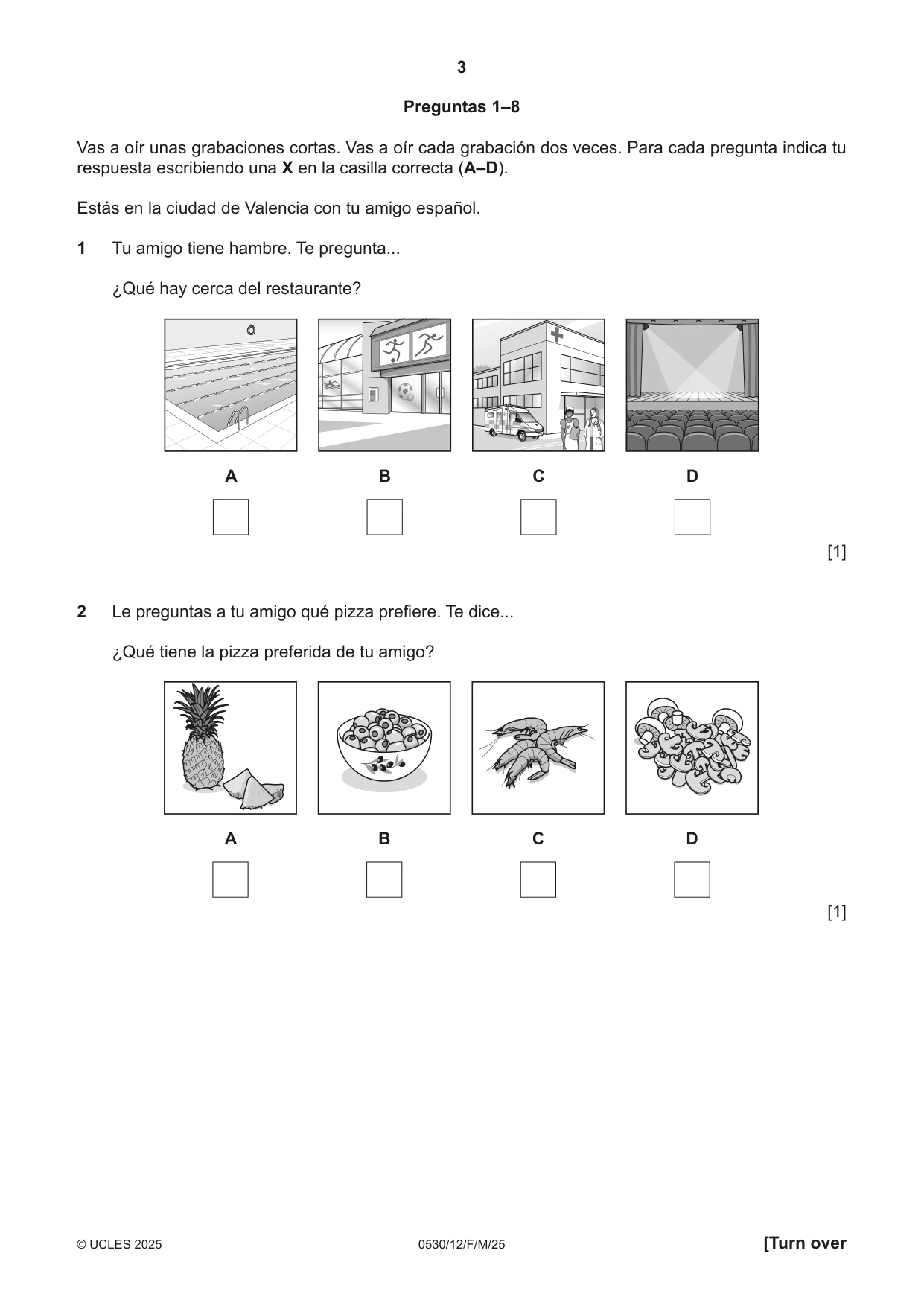 Cambridge IGCSE Spanish - Foreign Language 0530 2025 Feb/March Paper 1 · Variant 2 question paper, page 3 of 16