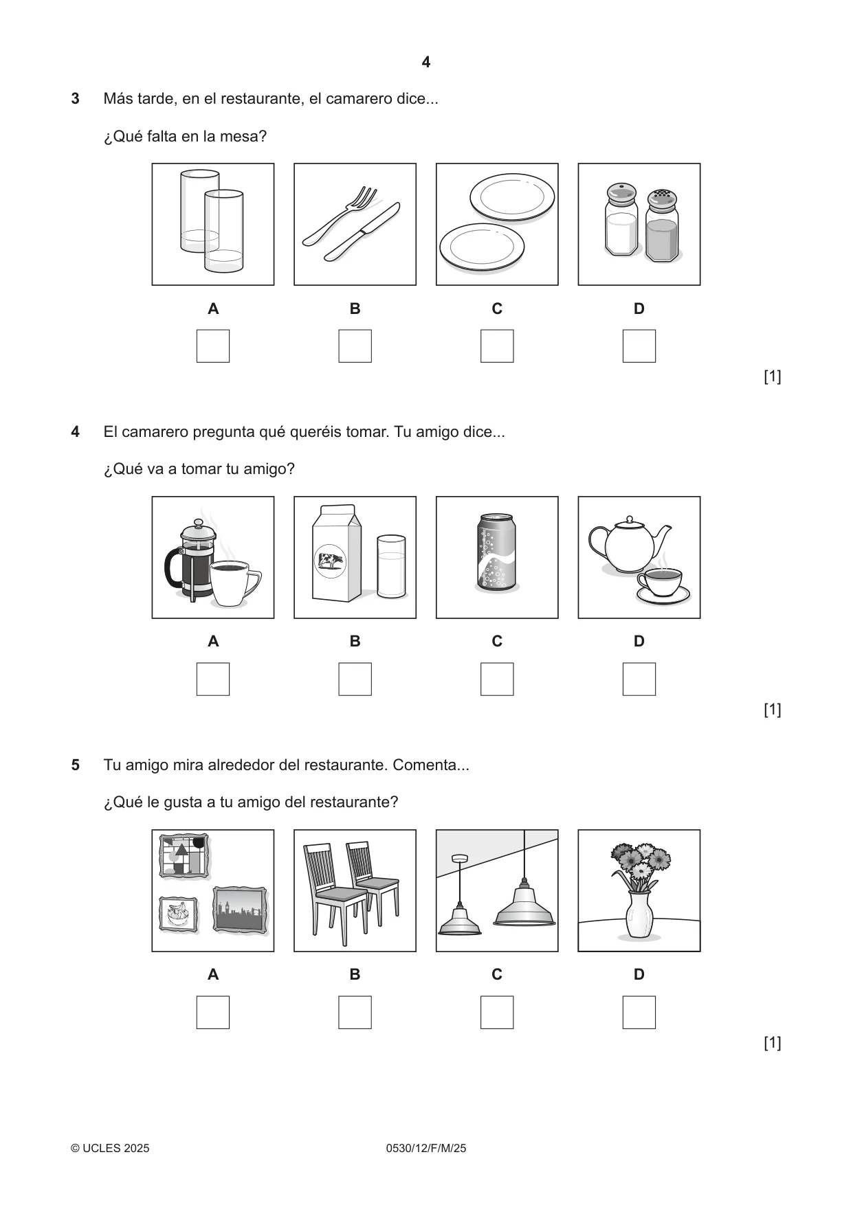Cambridge IGCSE Spanish - Foreign Language 0530 2025 Feb/March Paper 1 · Variant 2 question paper, page 4 of 16