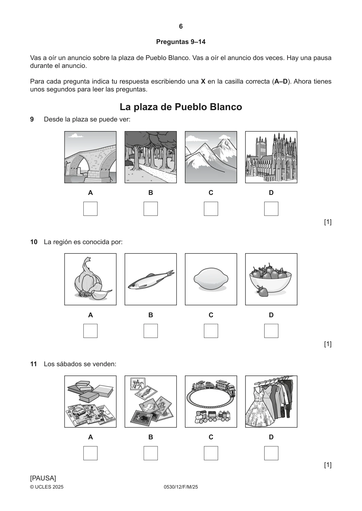 Cambridge IGCSE Spanish - Foreign Language 0530 2025 Feb/March Paper 1 · Variant 2 question paper, page 6 of 16