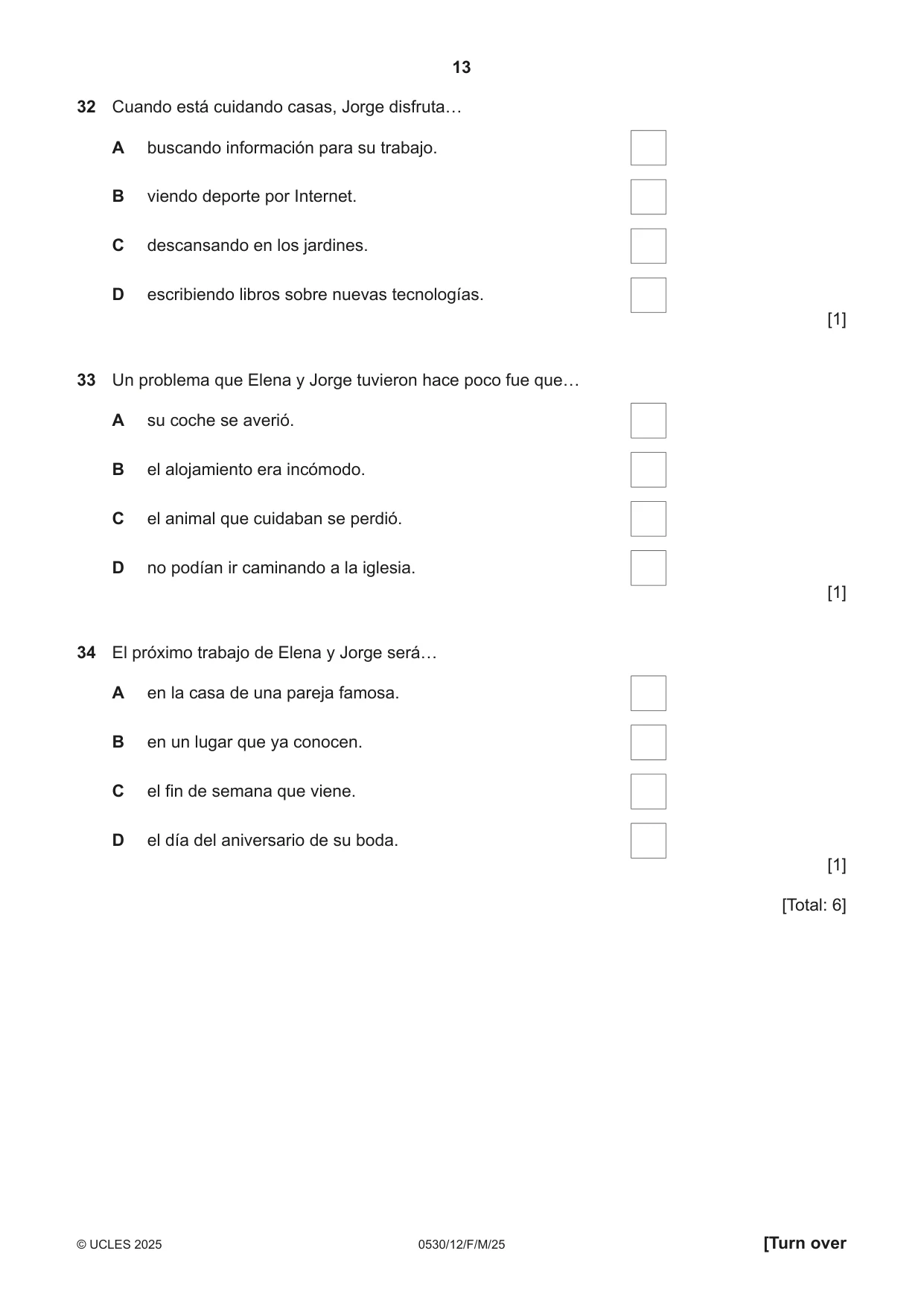 Cambridge IGCSE Spanish - Foreign Language 0530 2025 Feb/March Paper 1 · Variant 2 question paper, page 13 of 16