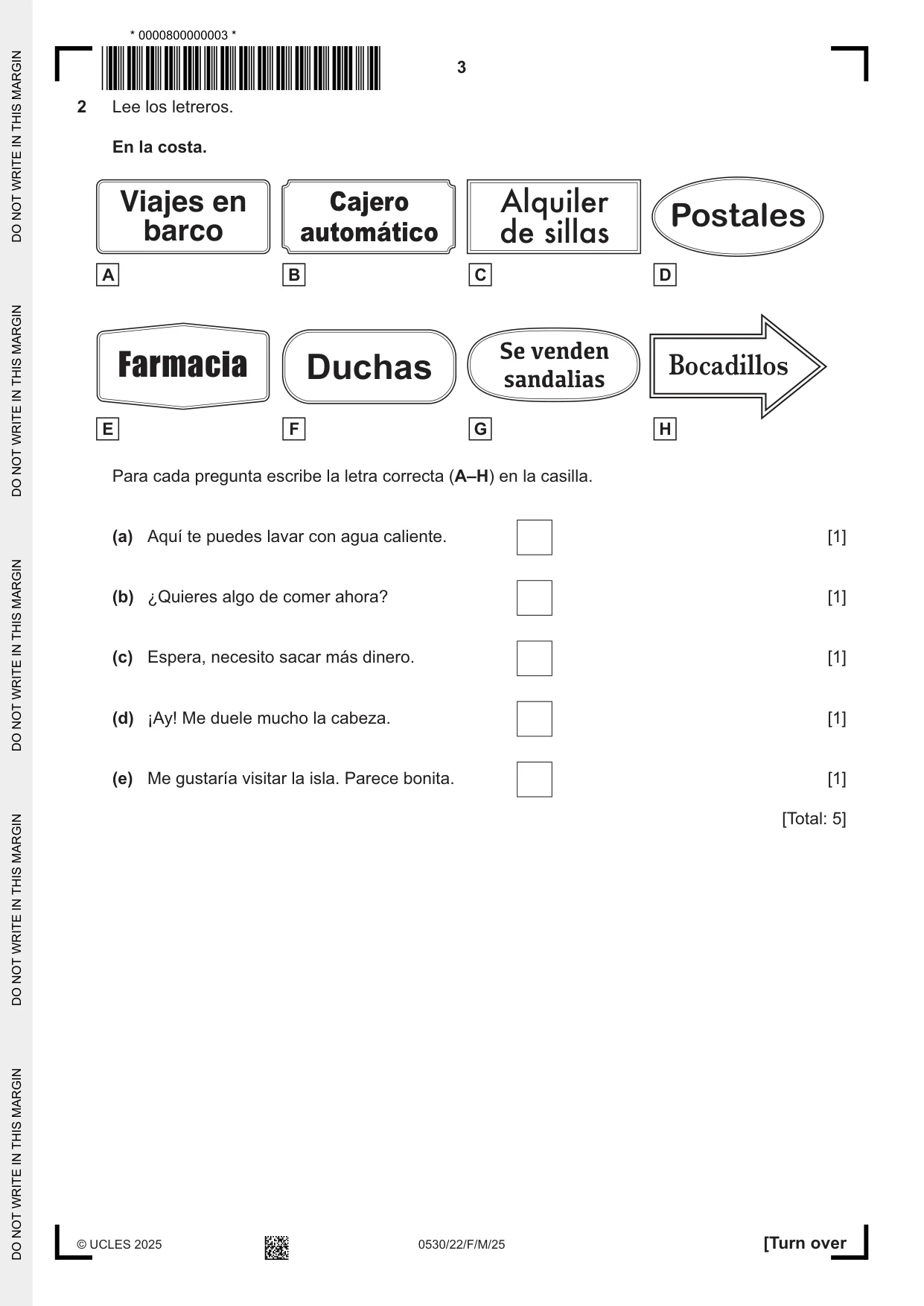 Cambridge IGCSE Spanish - Foreign Language 0530 2025 Feb/March Paper 2 · Variant 2 question paper, page 3 of 12