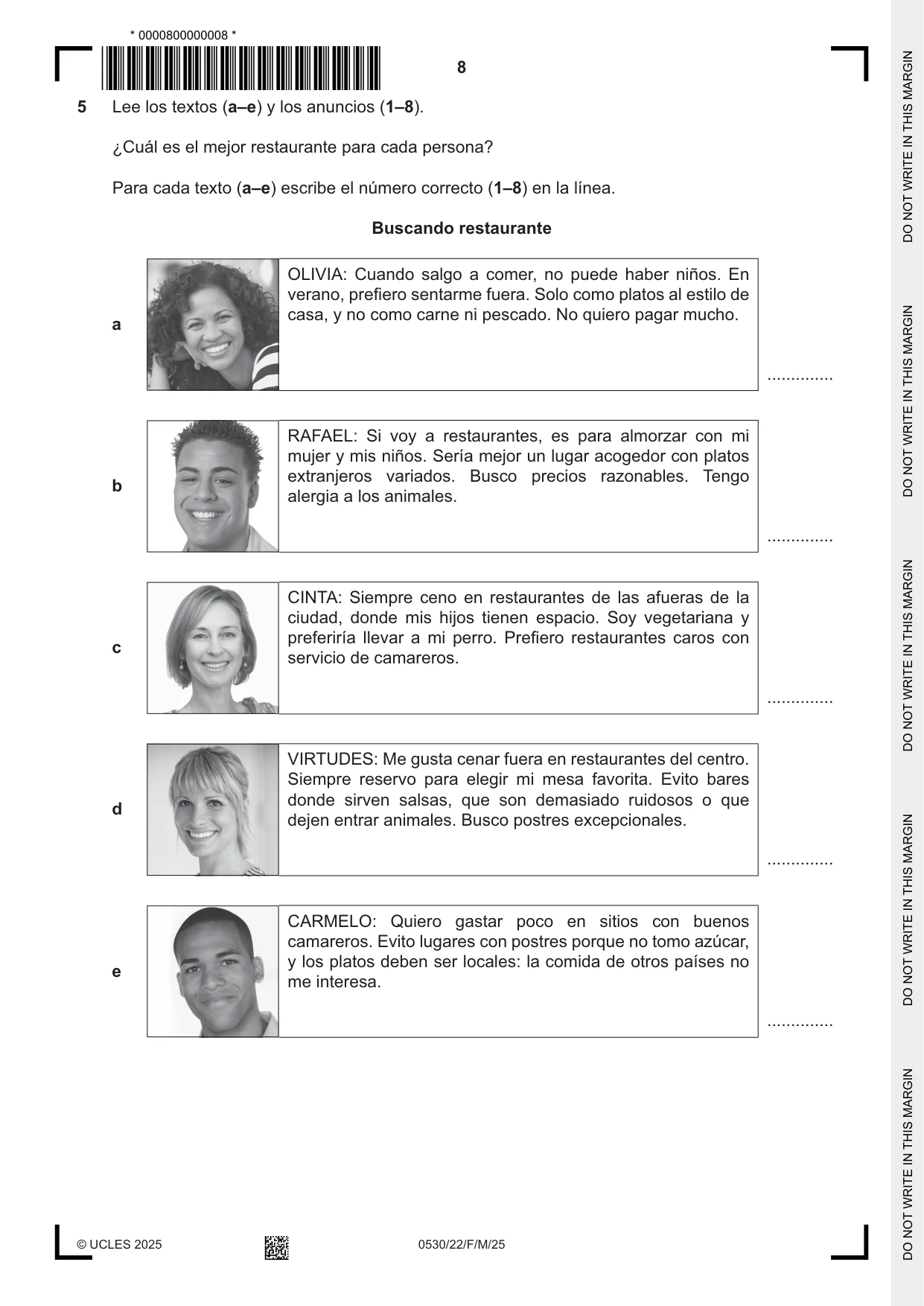 Cambridge IGCSE Spanish - Foreign Language 0530 2025 Feb/March Paper 2 · Variant 2 question paper, page 8 of 12