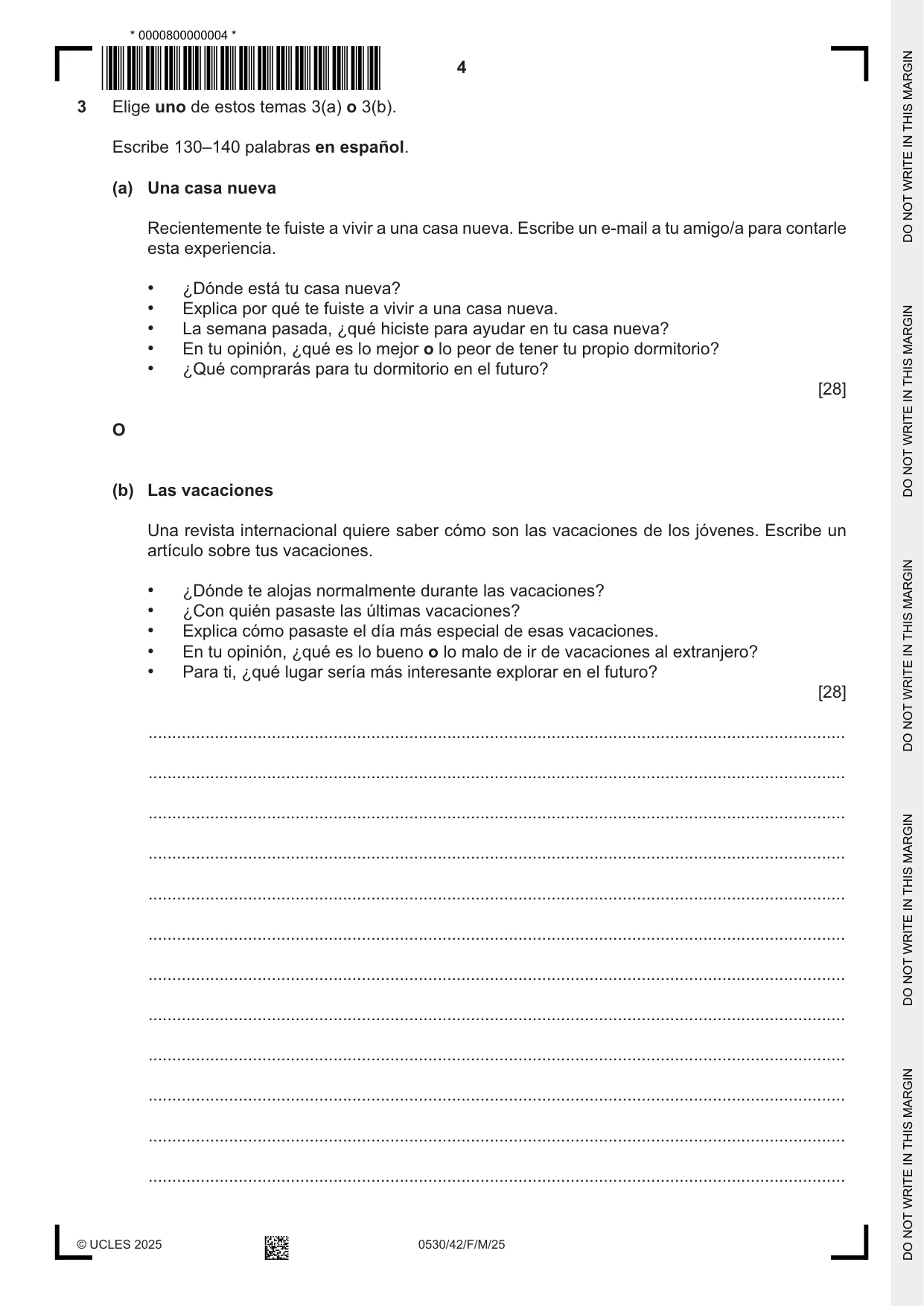 Cambridge IGCSE Spanish - Foreign Language 0530 2025 Feb/March Paper 4 · Variant 2 question paper, page 4 of 8