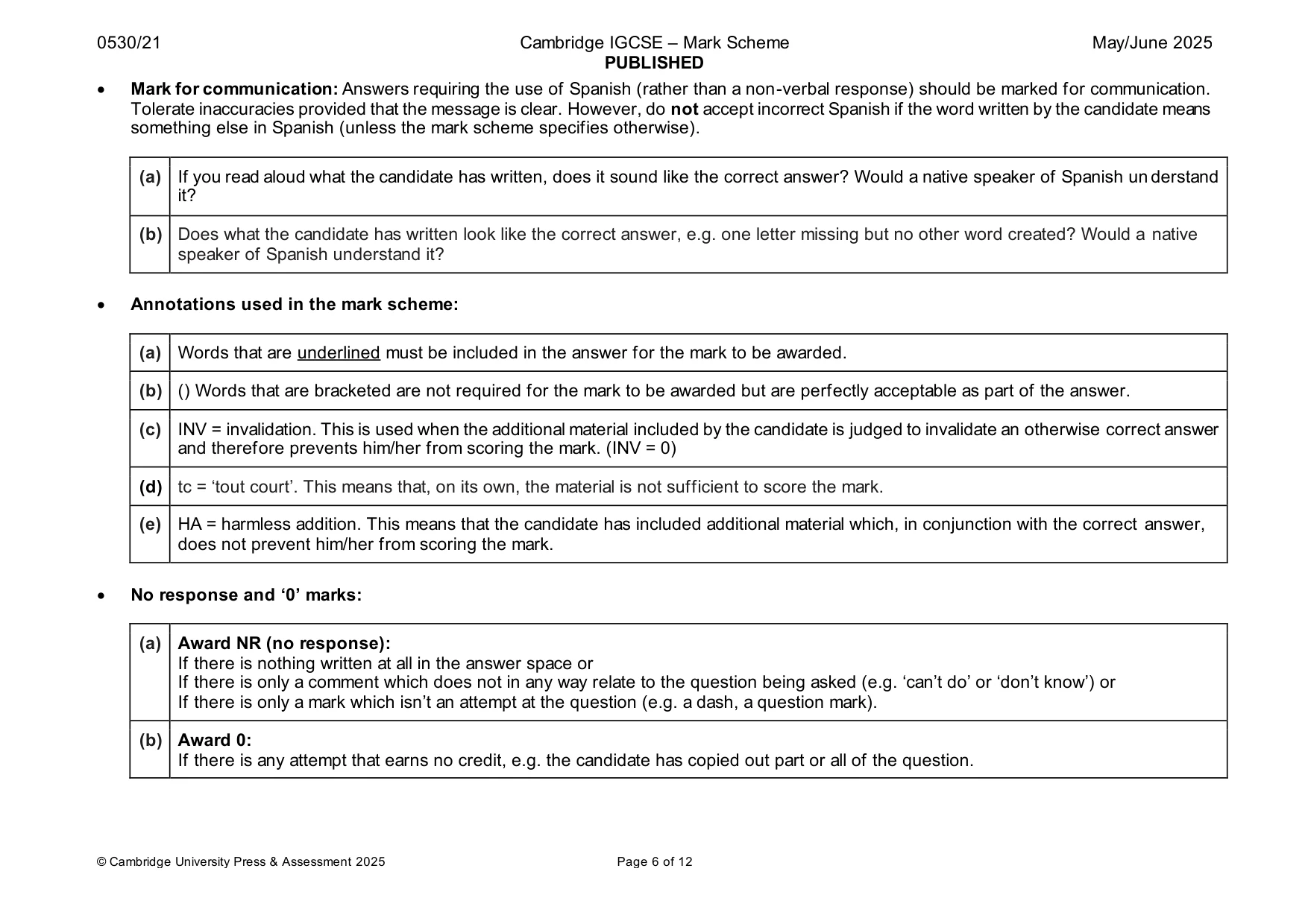 Mark scheme, page 6 of 12