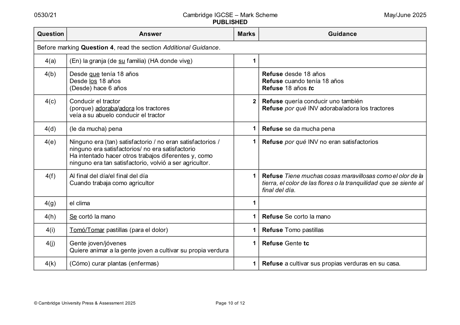 Mark scheme, page 10 of 12