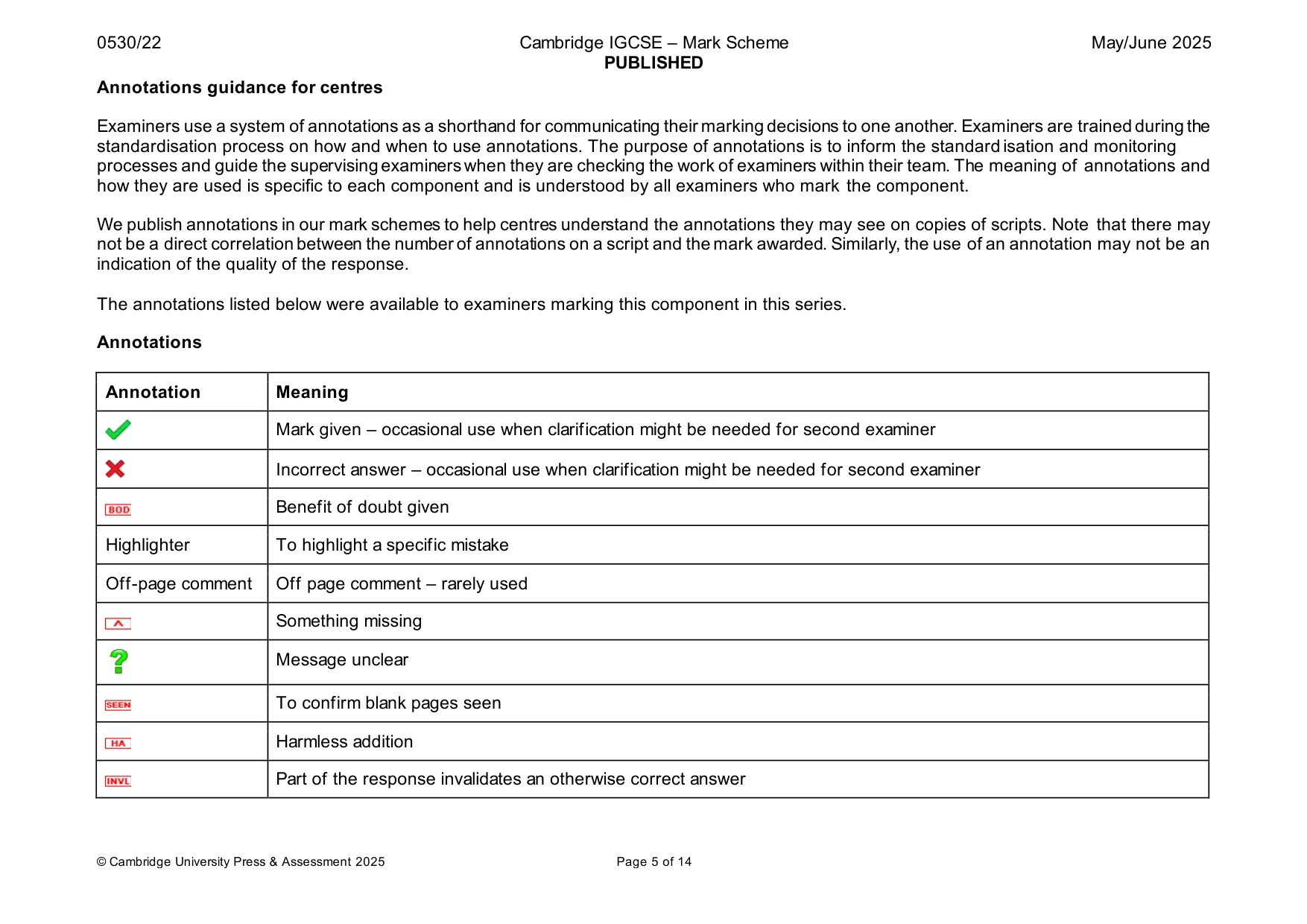 Mark scheme, page 5 of 14