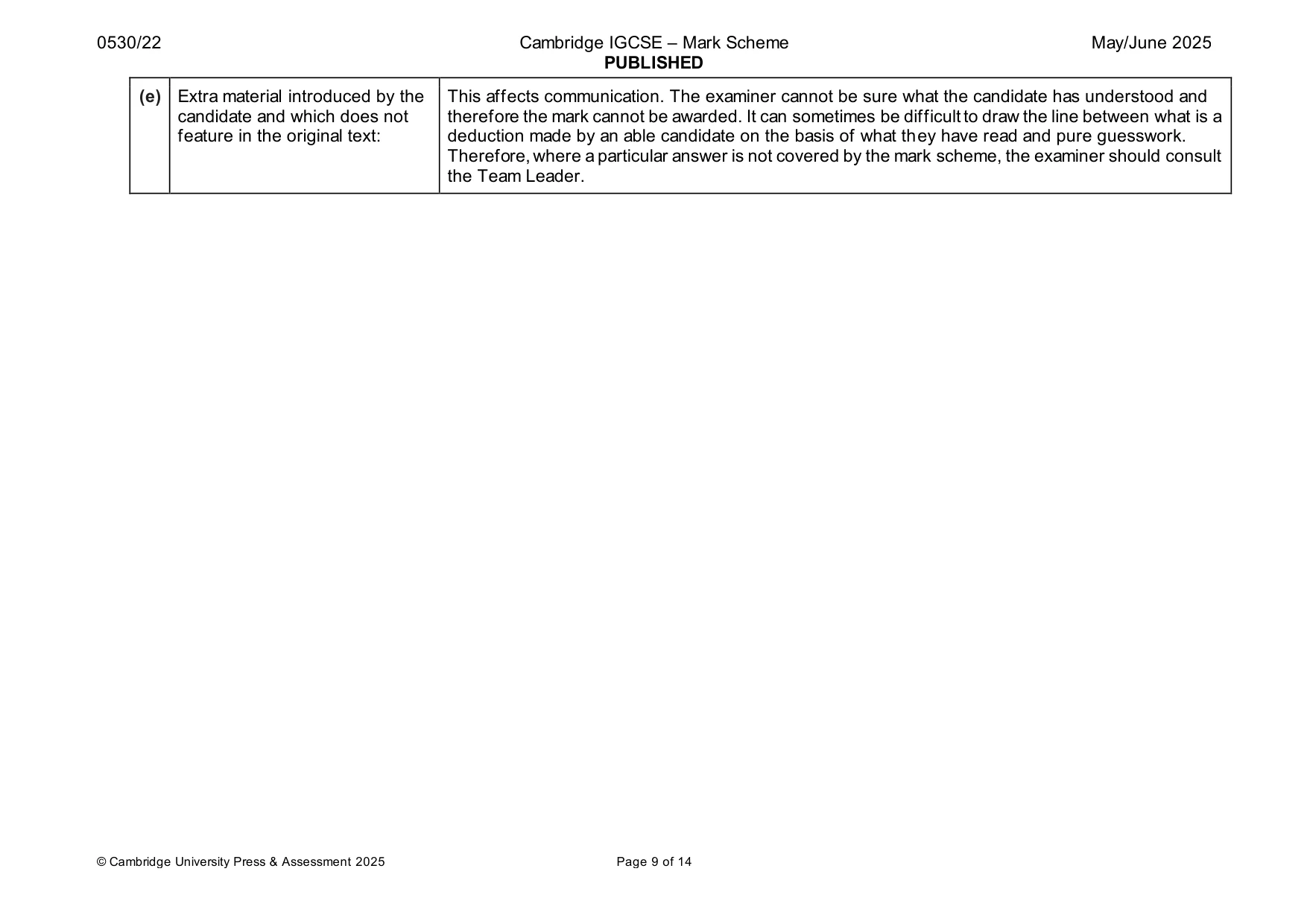 Mark scheme, page 9 of 14
