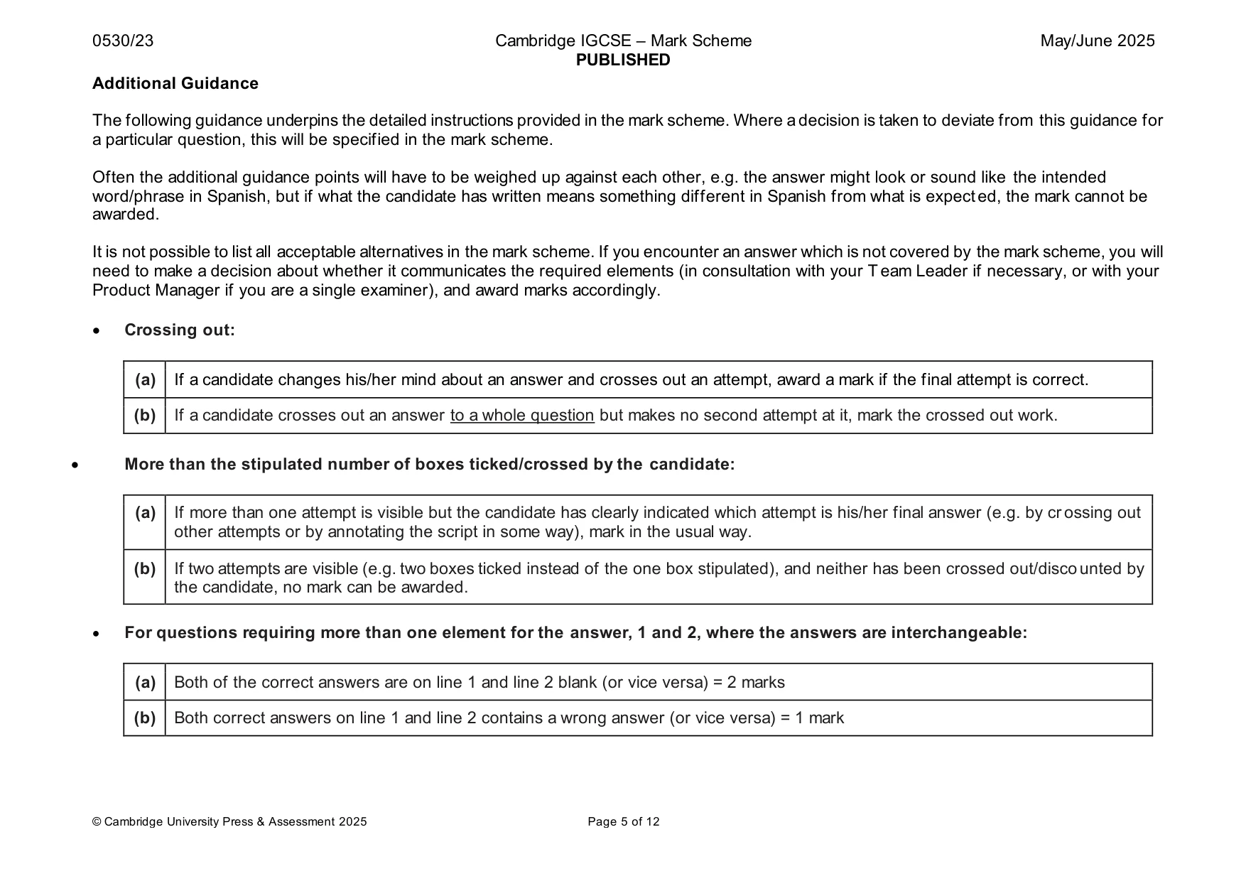 Mark scheme, page 5 of 12
