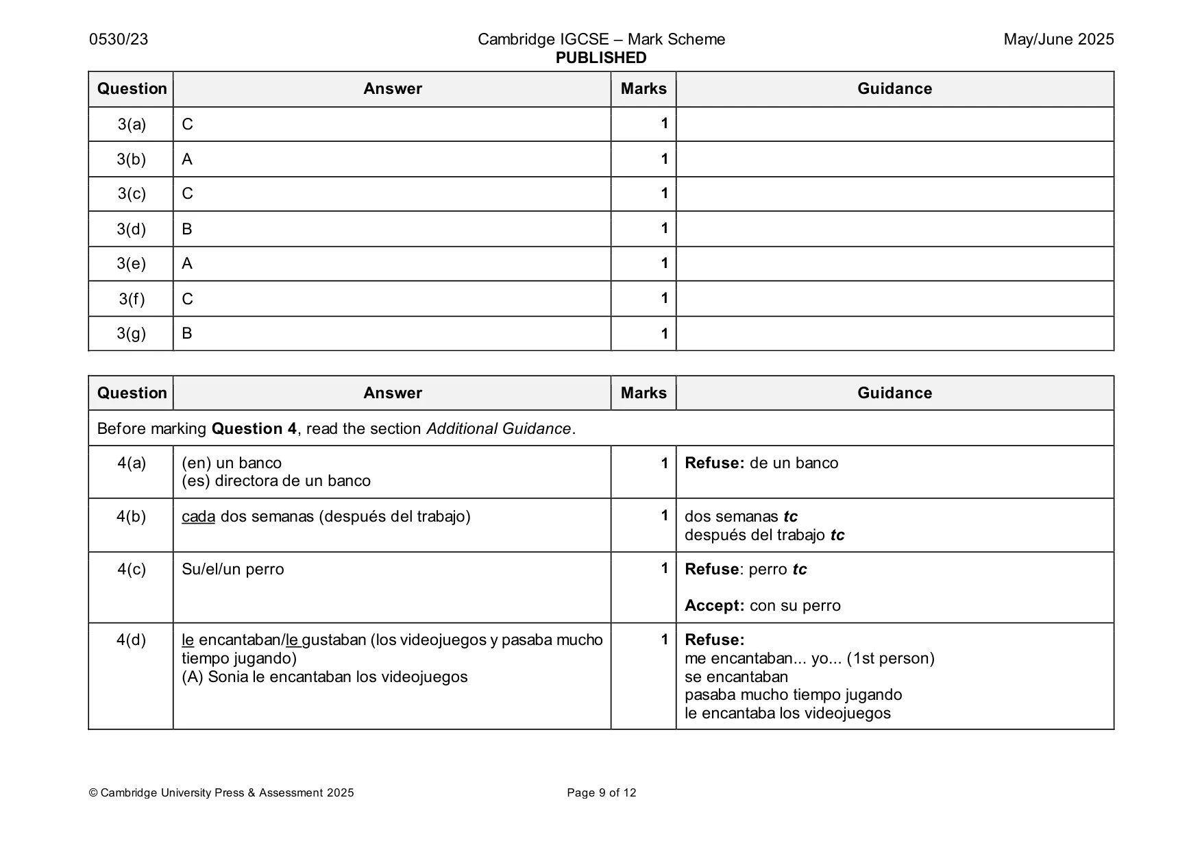 Mark scheme, page 9 of 12