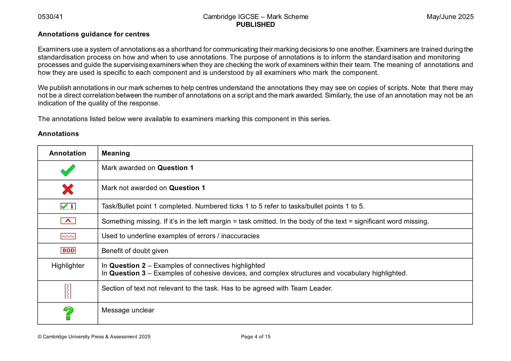 Mark scheme, page 4 of 15