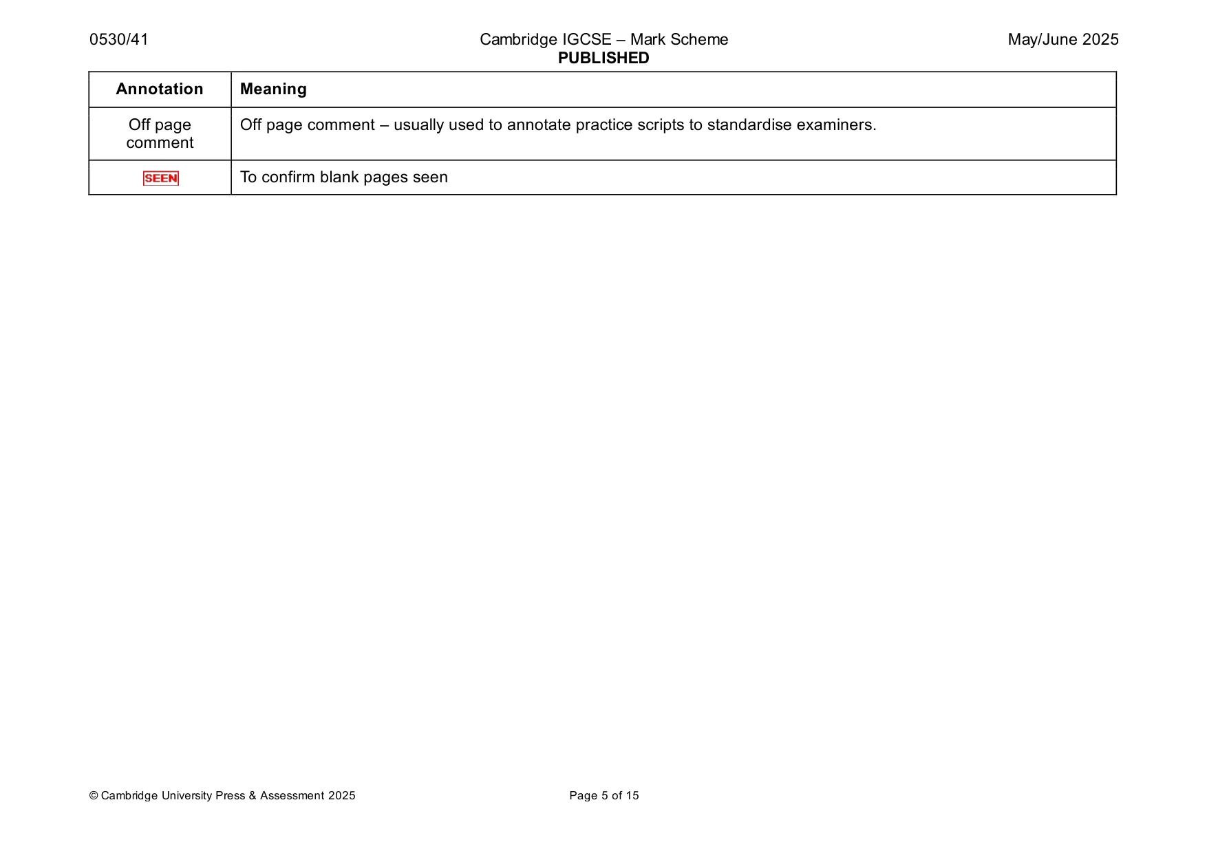 Mark scheme, page 5 of 15