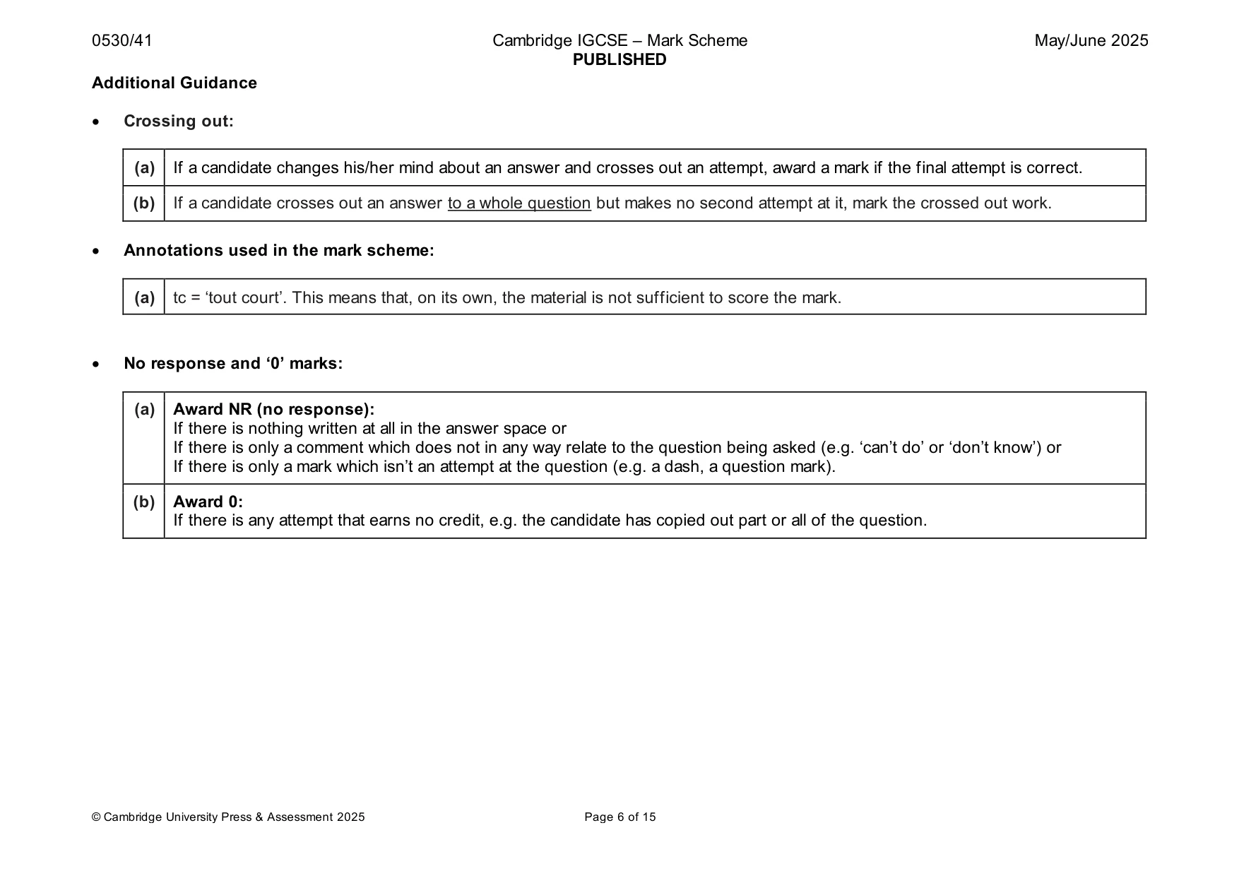 Mark scheme, page 6 of 15