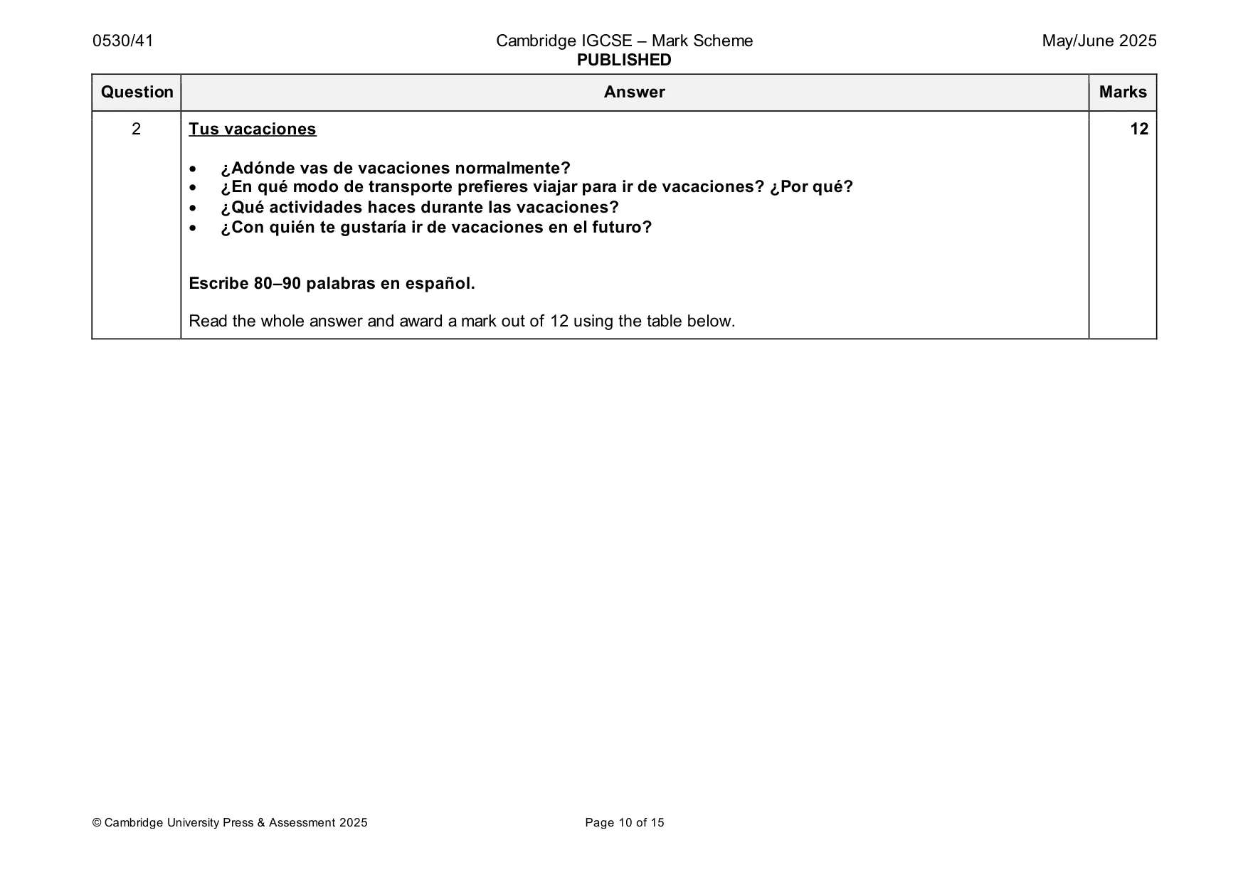 Mark scheme, page 10 of 15
