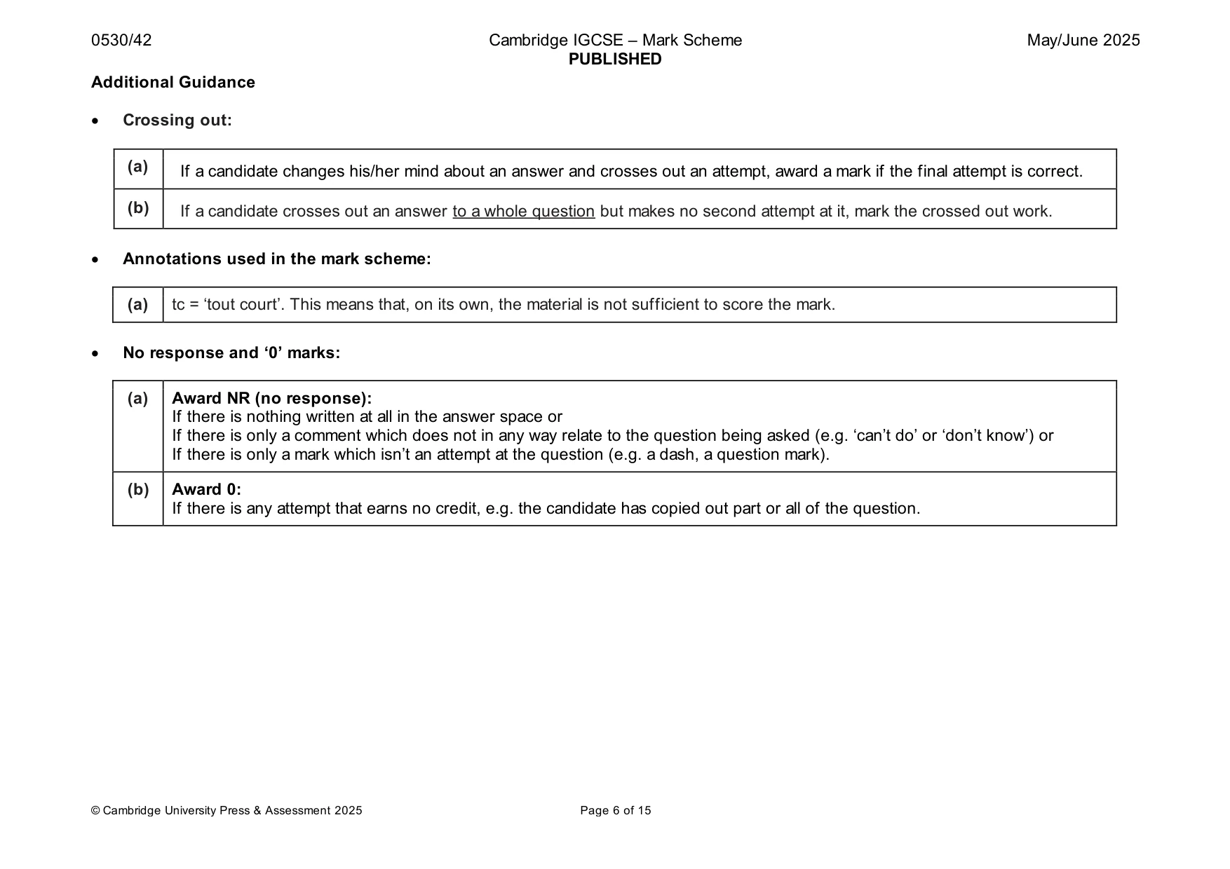 Mark scheme, page 6 of 15